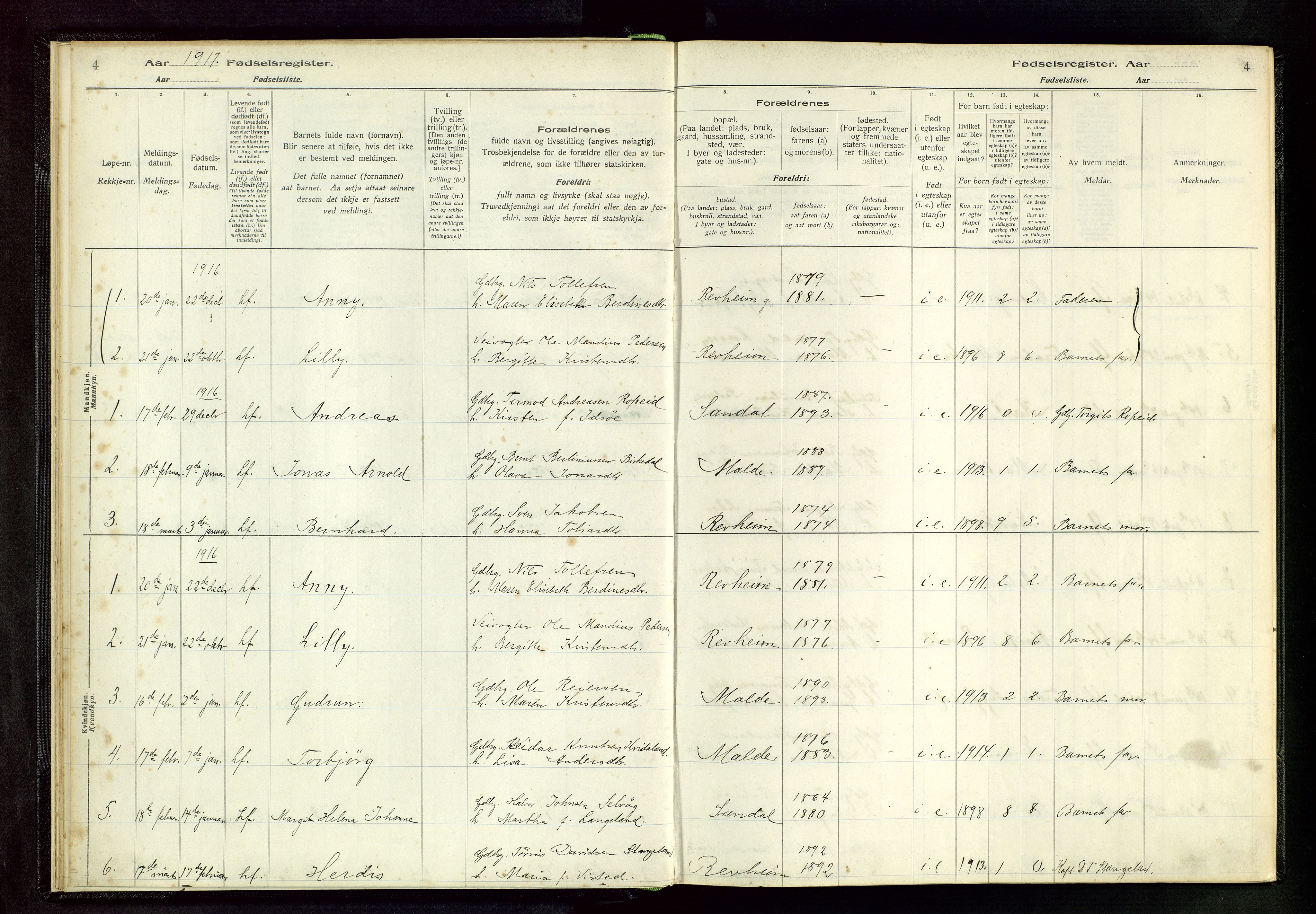 Håland sokneprestkontor, AV/SAST-A-101802/002/A/L0005: Birth register no. 5, 1916-1957, p. 4