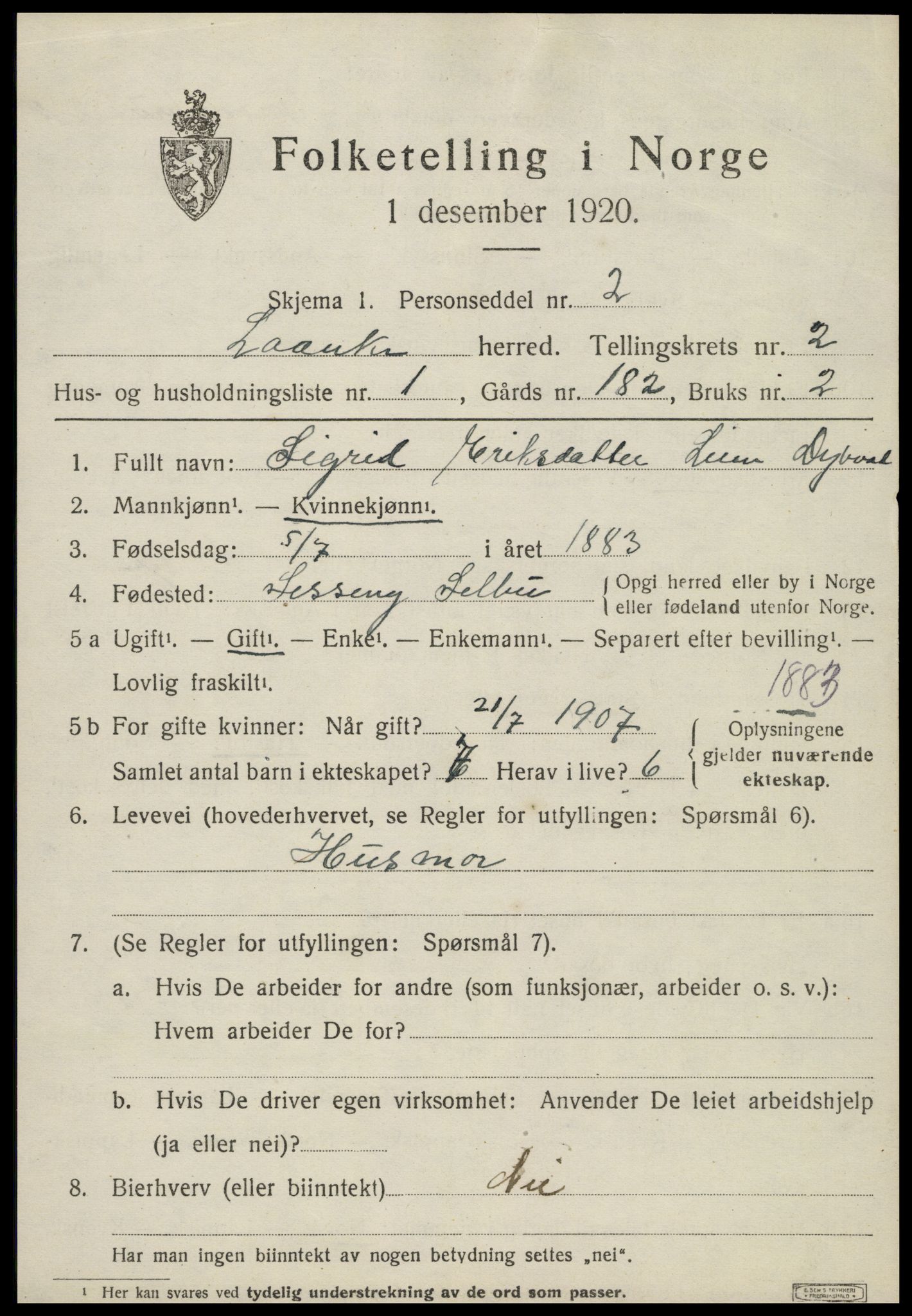 SAT, 1920 census for Lånke, 1920, p. 1040