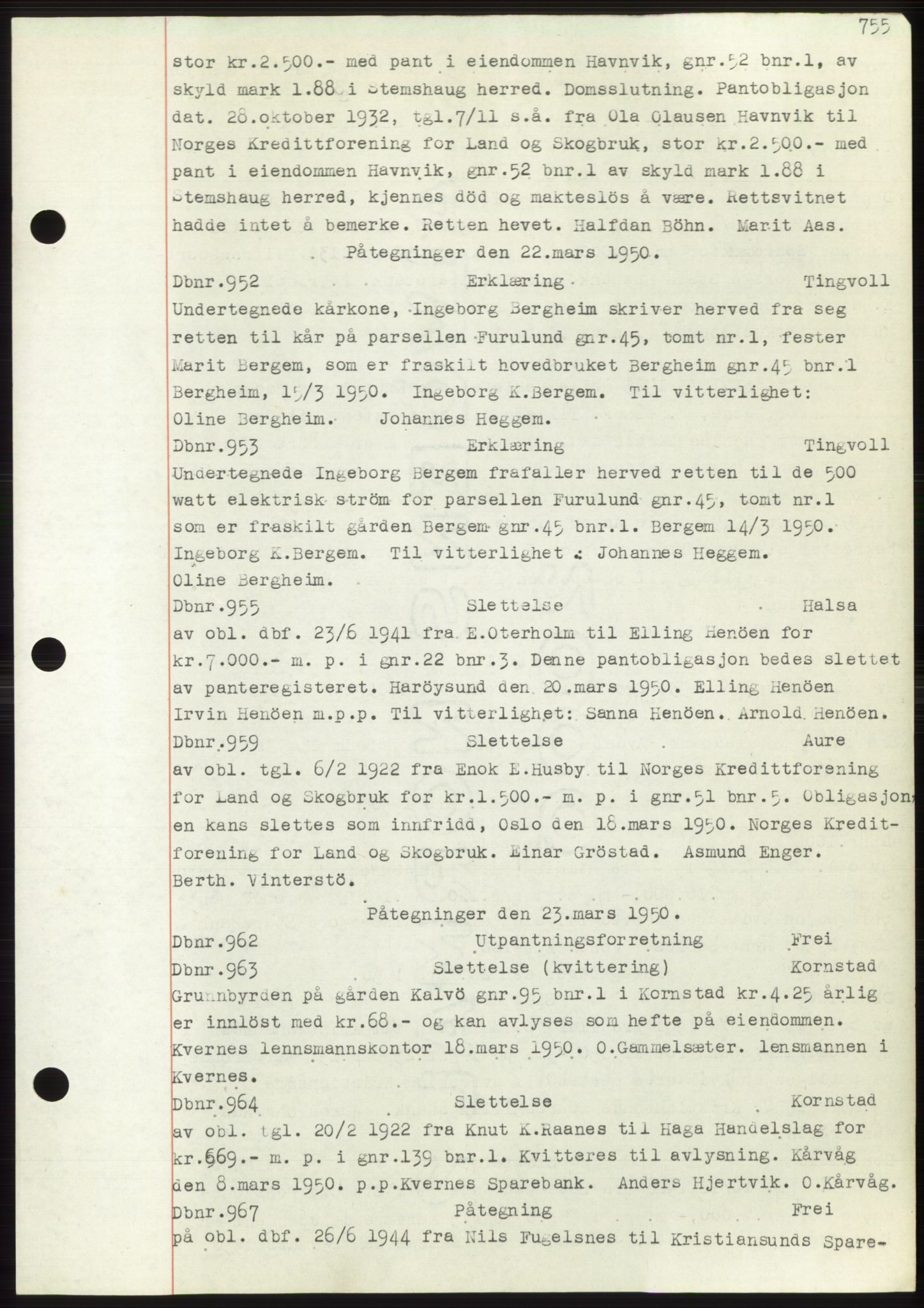 Nordmøre sorenskriveri, AV/SAT-A-4132/1/2/2Ca: Mortgage book no. C82b, 1946-1951, Diary no: : 952/1950