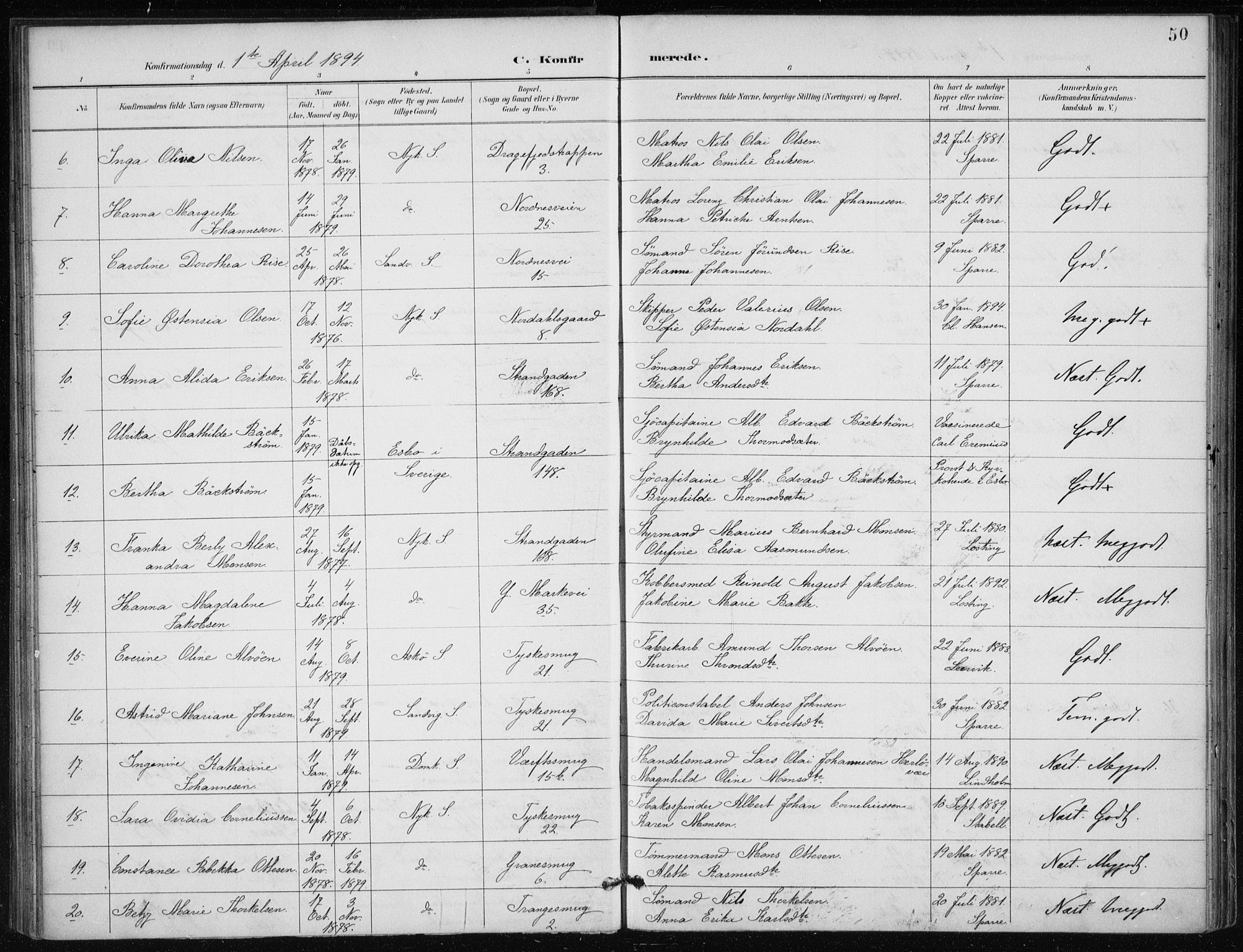Nykirken Sokneprestembete, SAB/A-77101/H/Haa/L0028: Parish register (official) no. C 7, 1887-1913, p. 50