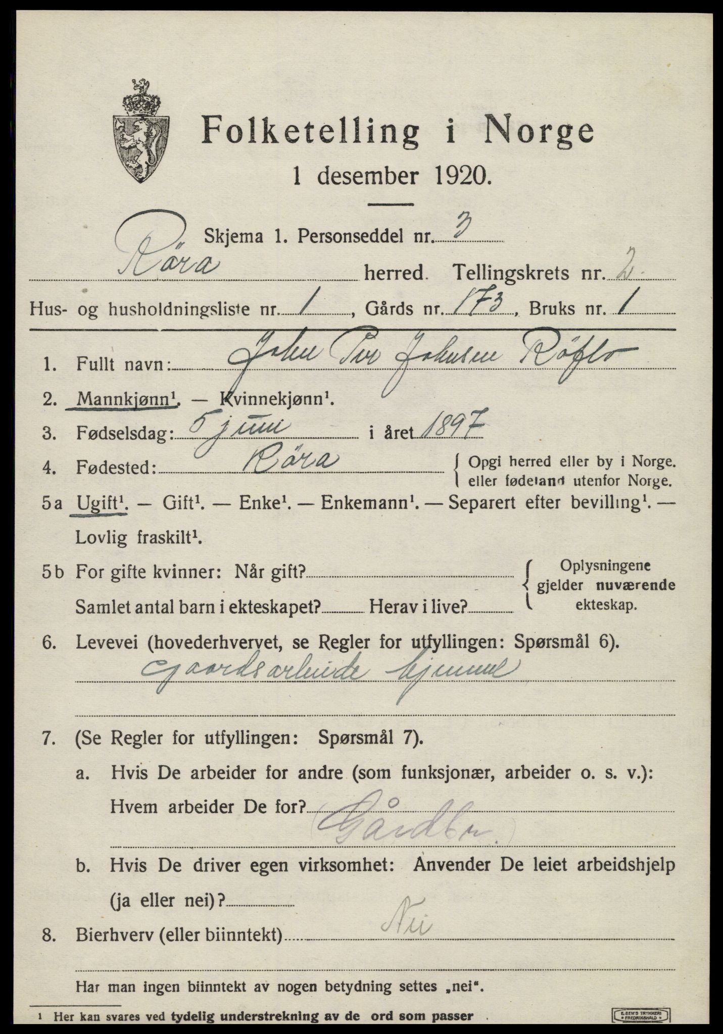SAT, 1920 census for Røra, 1920, p. 1507