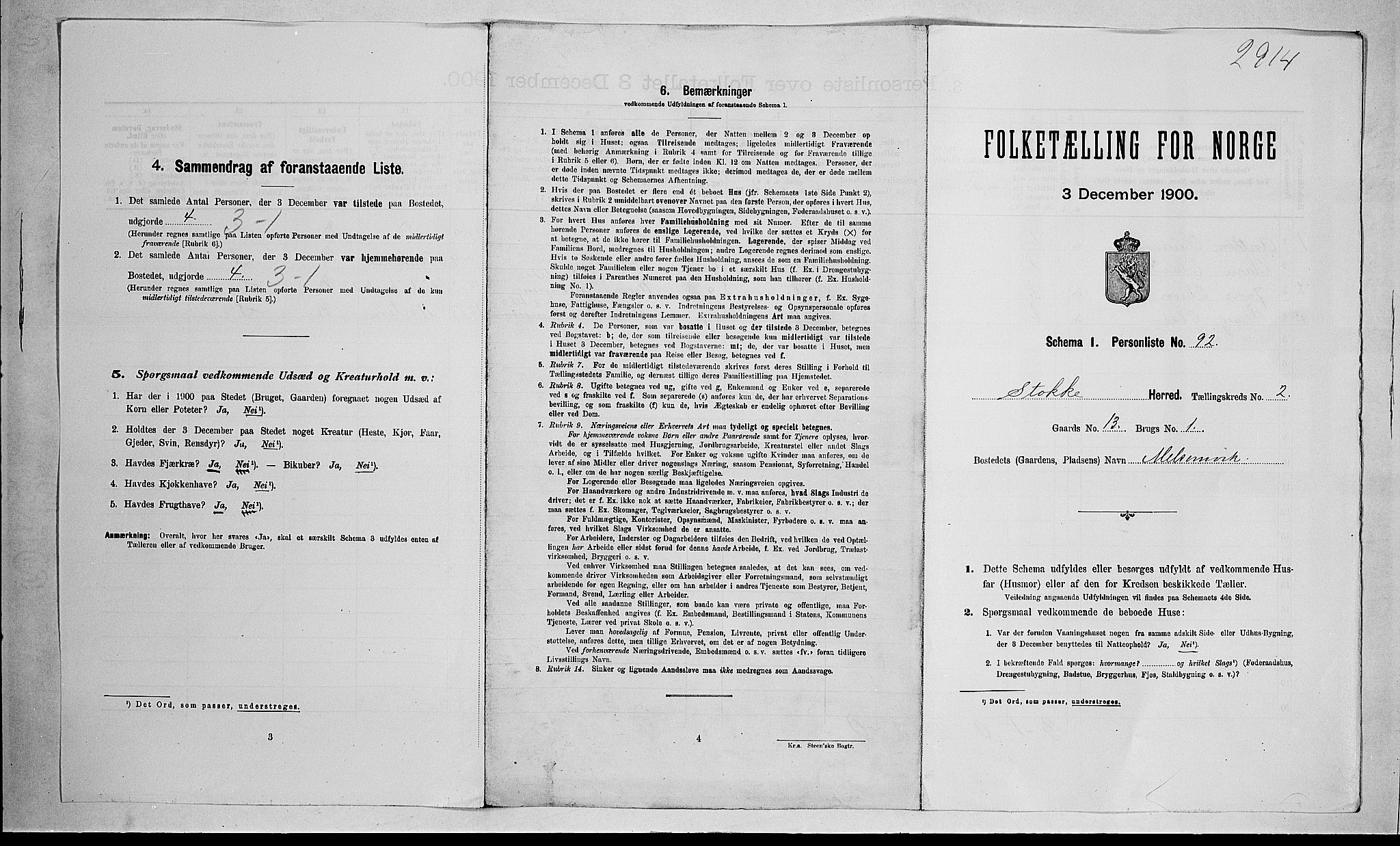 RA, 1900 census for Stokke, 1900, p. 545