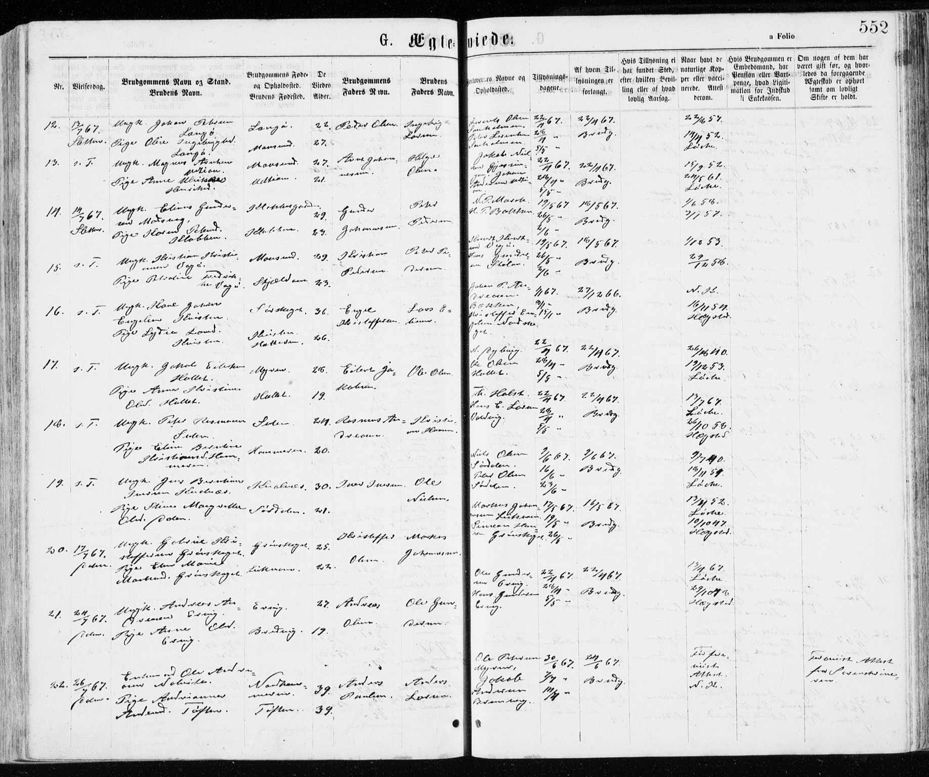 Ministerialprotokoller, klokkerbøker og fødselsregistre - Sør-Trøndelag, AV/SAT-A-1456/640/L0576: Parish register (official) no. 640A01, 1846-1876, p. 552