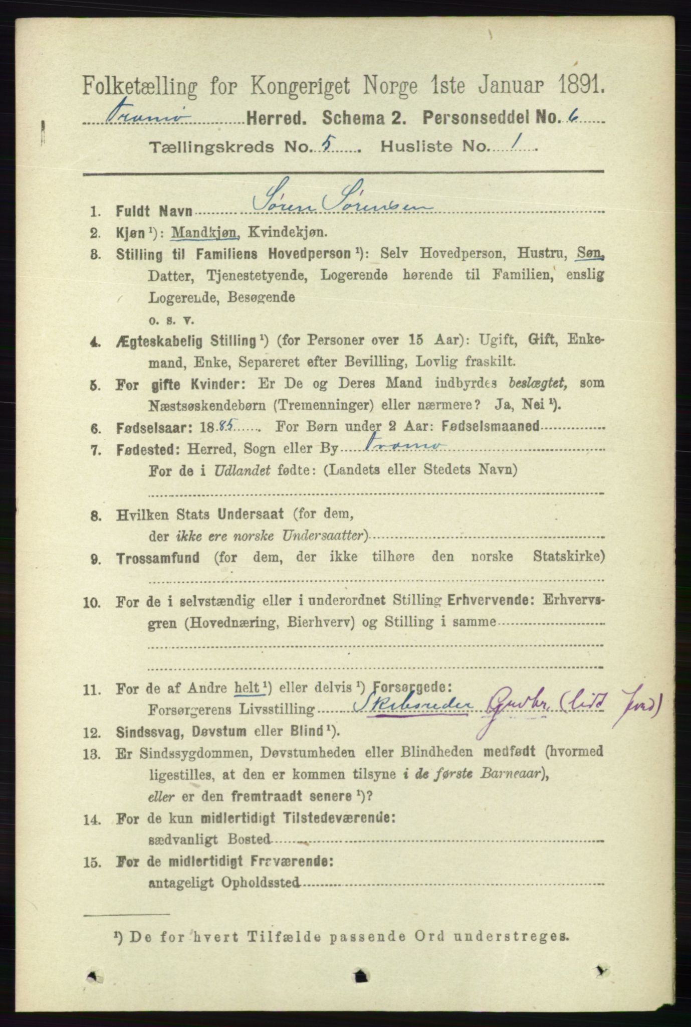 RA, 1891 census for 0921 Tromøy, 1891, p. 2197