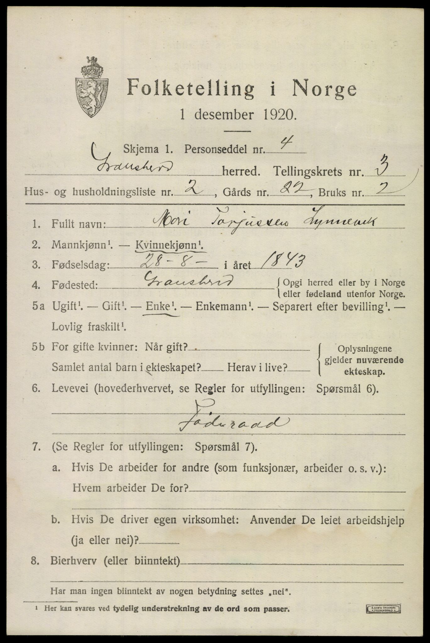 SAKO, 1920 census for Gransherad, 1920, p. 1418