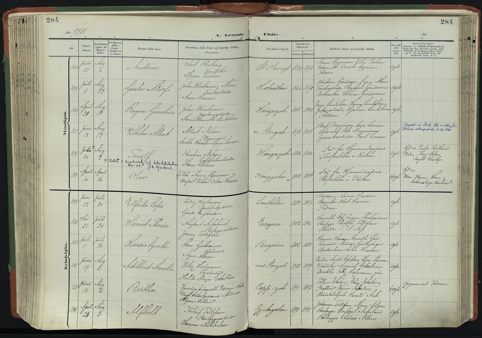 Bragernes kirkebøker, AV/SAKO-A-6/F/Fb/L0009: Parish register (official) no. II 9, 1902-1911, p. 284