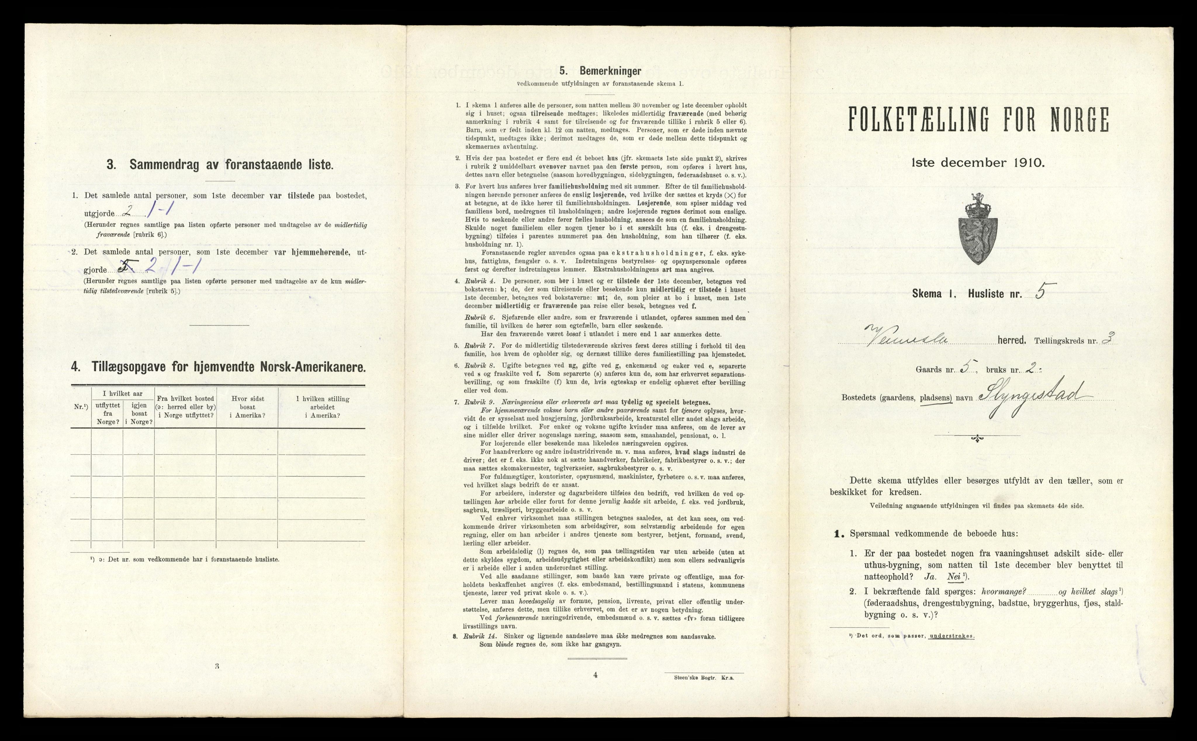 RA, 1910 census for Vennesla, 1910, p. 226