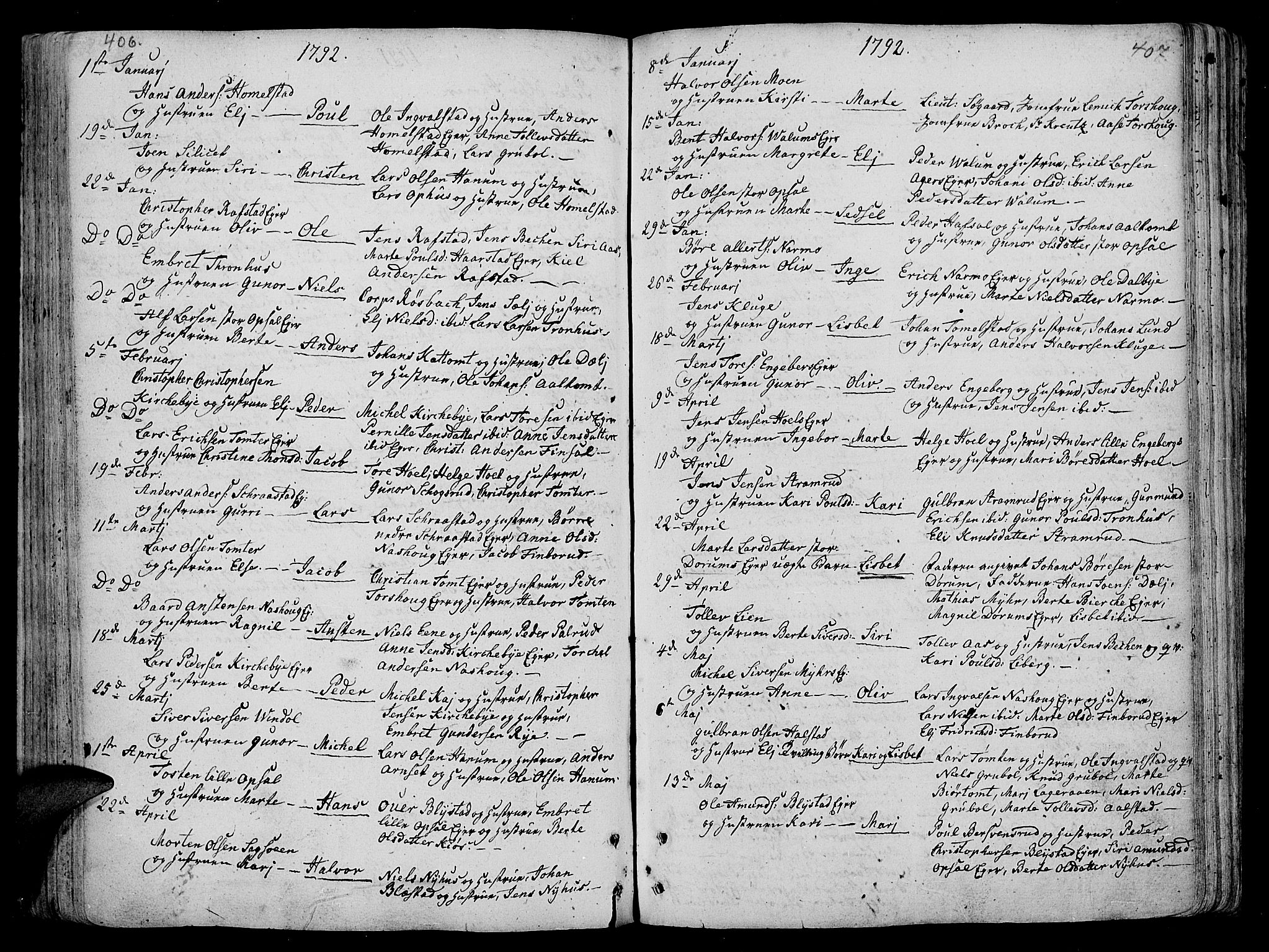 Vang prestekontor, Hedmark, AV/SAH-PREST-008/H/Ha/Haa/L0005: Parish register (official) no. 5, 1732-1809, p. 406-407