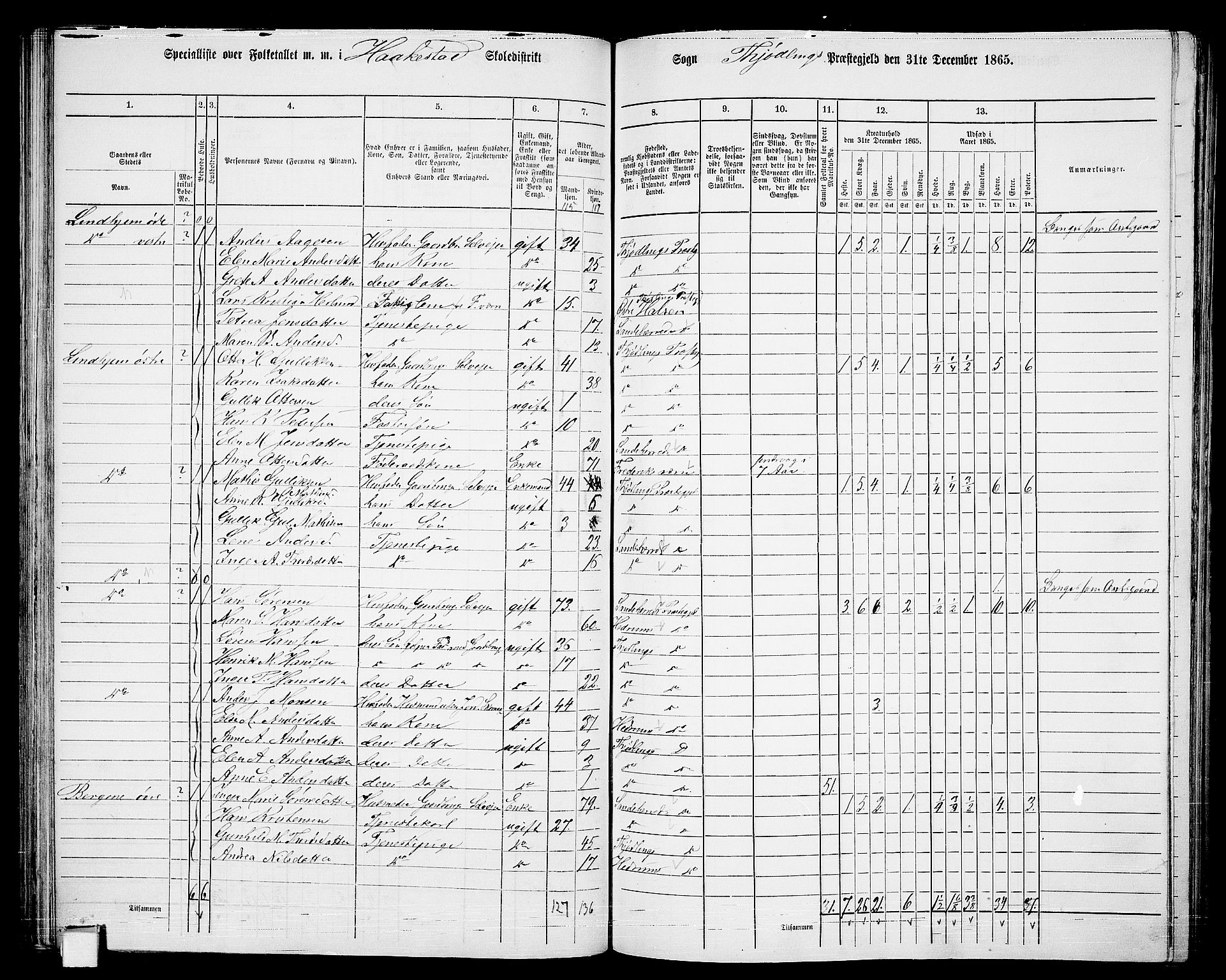 RA, 1865 census for Tjølling, 1865, p. 85