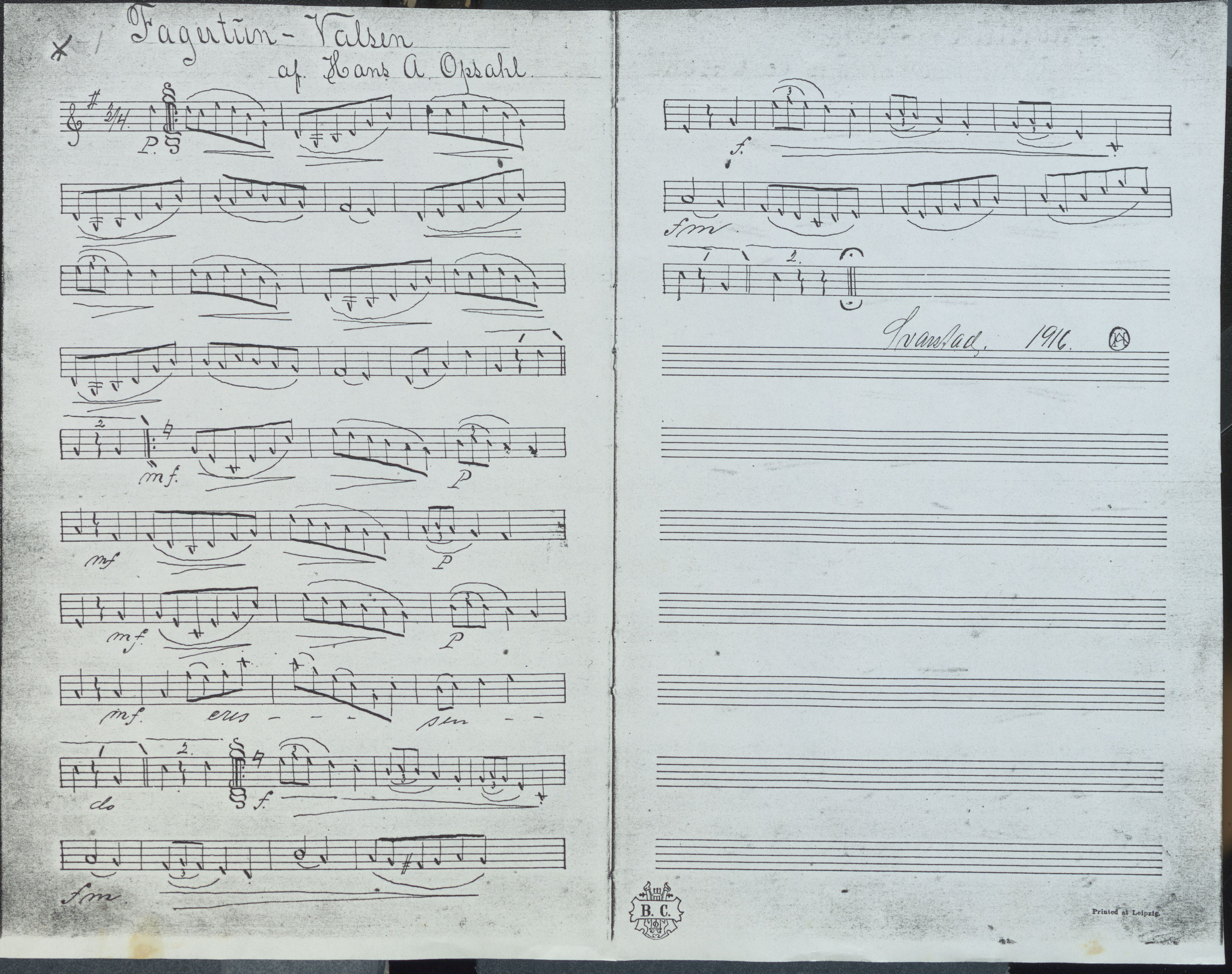 Sa 42 - Storgårds- og folkemusikk fra Klokkergården (Lardal bygdetun), VEMU/A-2514/F/L0001/0006: Originale håndskrevne, trykte og kopierte noter og notebøker, hefter, brev m.m. / Noter etter Hans Andreassen Opsahl, Lardal, 1820-1920