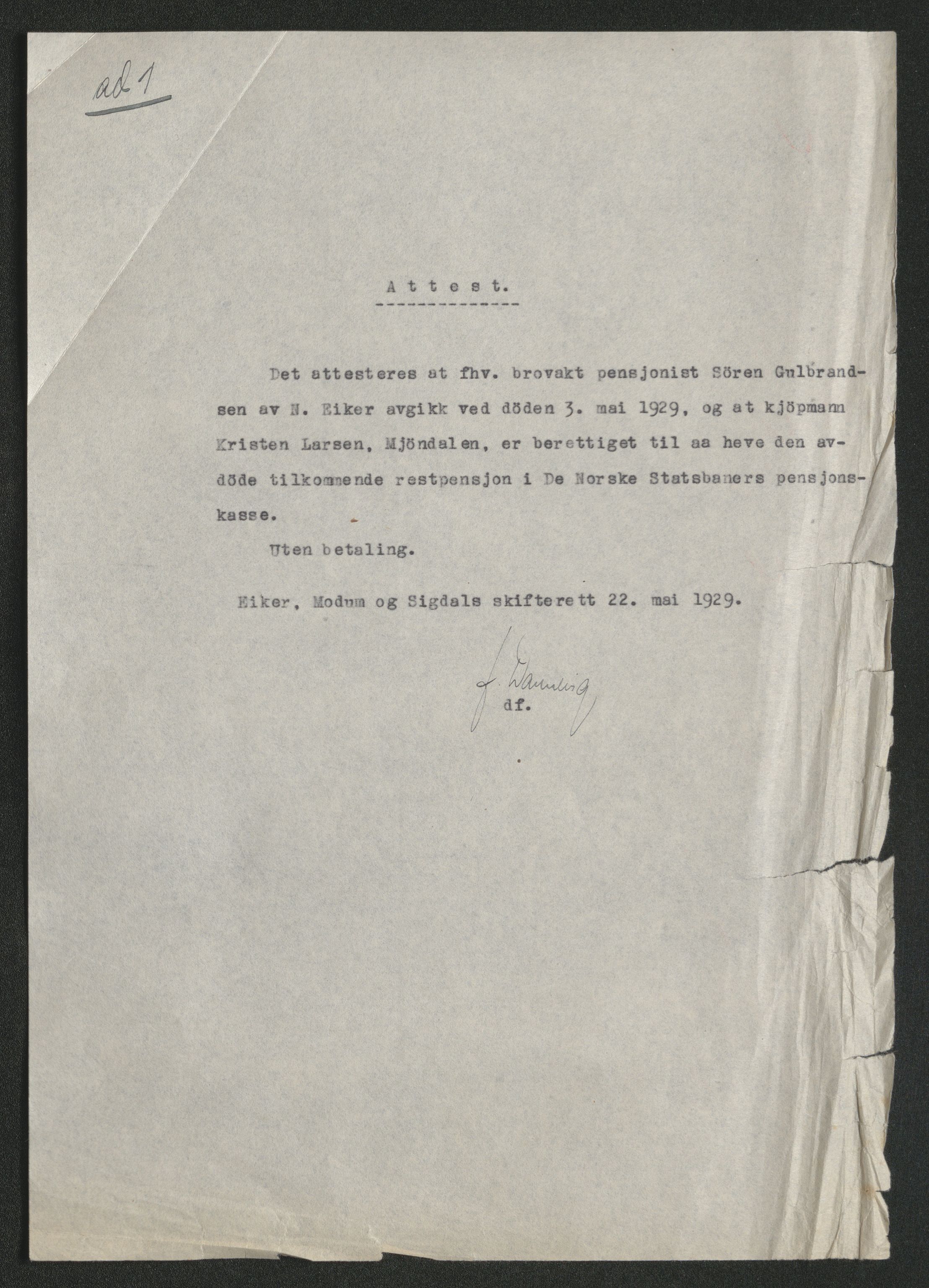 Eiker, Modum og Sigdal sorenskriveri, AV/SAKO-A-123/H/Ha/Hab/L0045: Dødsfallsmeldinger, 1928-1929, p. 844