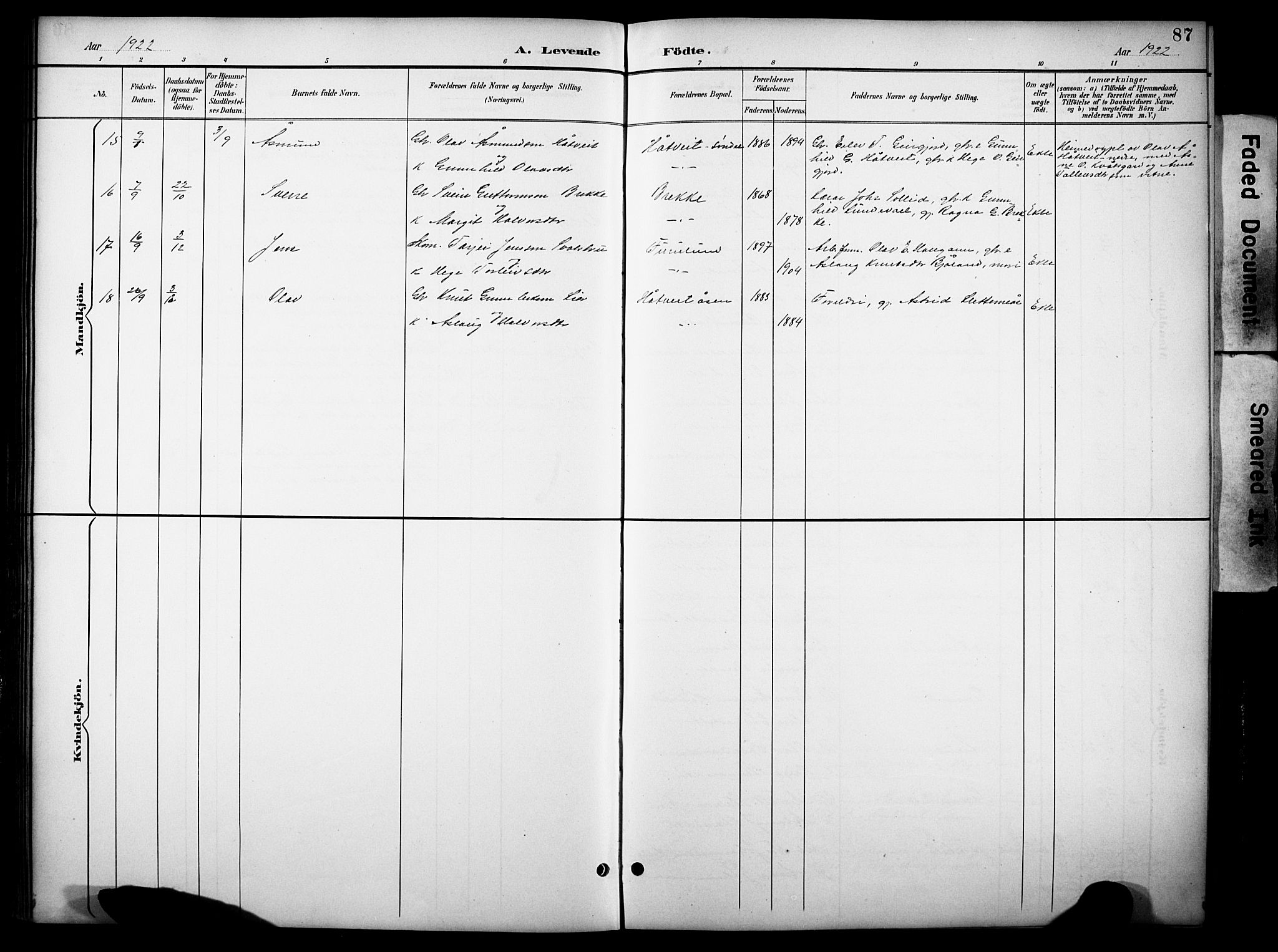 Kviteseid kirkebøker, SAKO/A-276/G/Gb/L0003: Parish register (copy) no. II 3, 1893-1933, p. 87