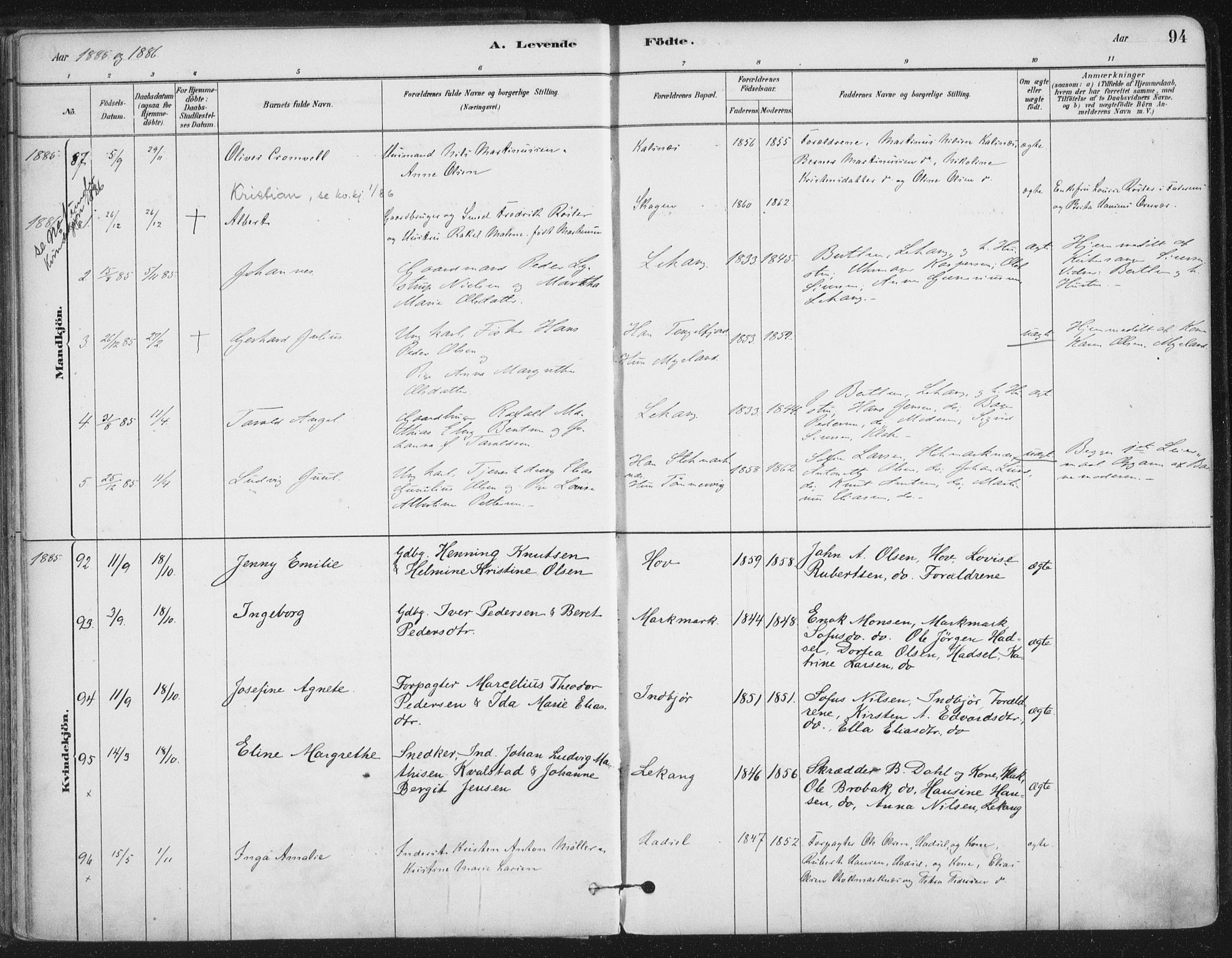 Ministerialprotokoller, klokkerbøker og fødselsregistre - Nordland, SAT/A-1459/888/L1244: Parish register (official) no. 888A10, 1880-1890, p. 94