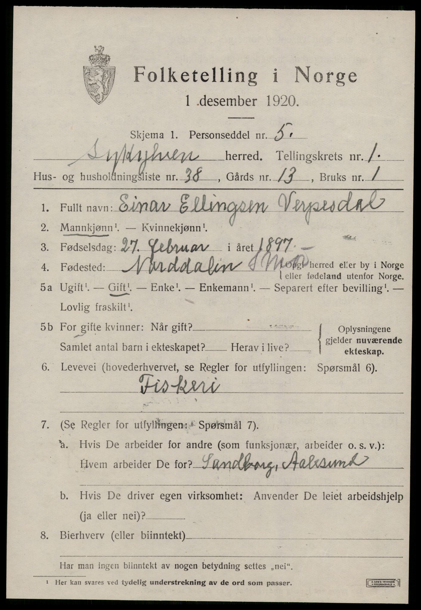 SAT, 1920 census for Sykkylven, 1920, p. 1357