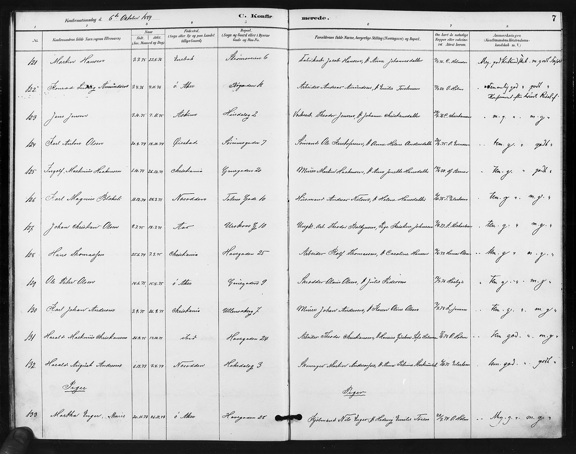 Kampen prestekontor Kirkebøker, AV/SAO-A-10853/F/Fa/L0006: Parish register (official) no. I 6, 1889-1896, p. 7