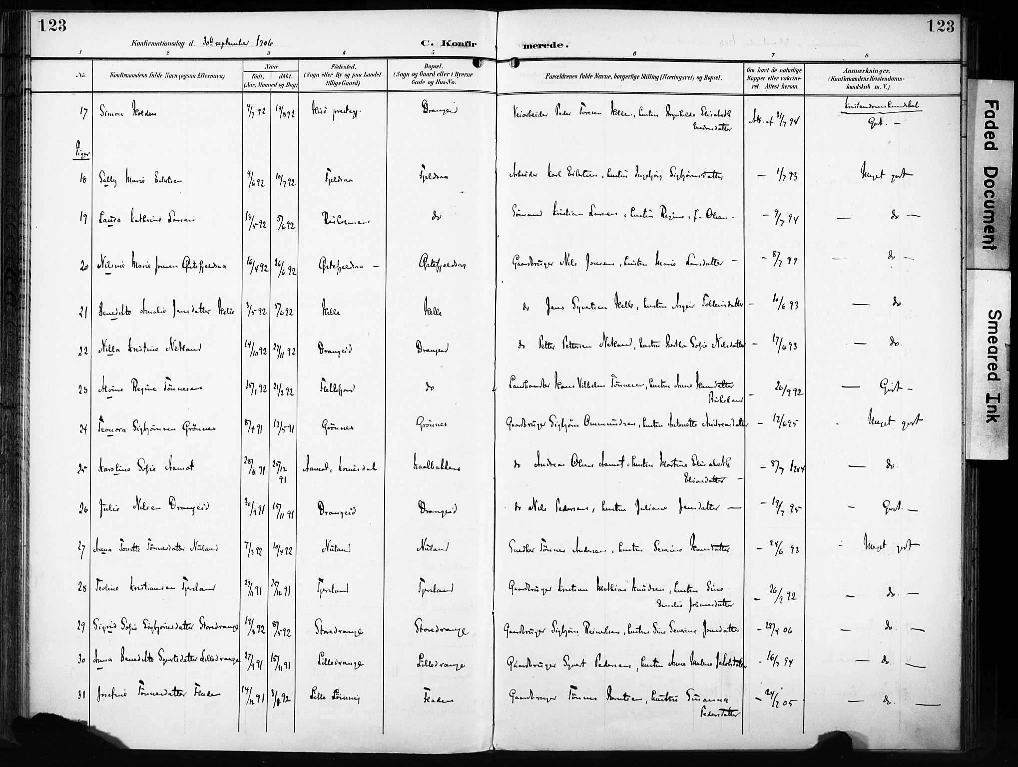 Flekkefjord sokneprestkontor, AV/SAK-1111-0012/F/Fa/Fac/L0009: Parish register (official) no. A 9, 1899-1909, p. 123