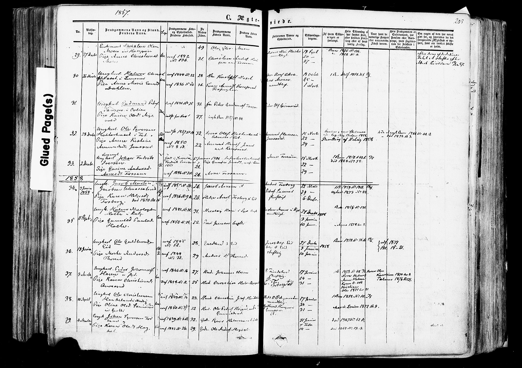 Aurskog prestekontor Kirkebøker, SAO/A-10304a/F/Fa/L0007: Parish register (official) no. I 7, 1854-1877, p. 205