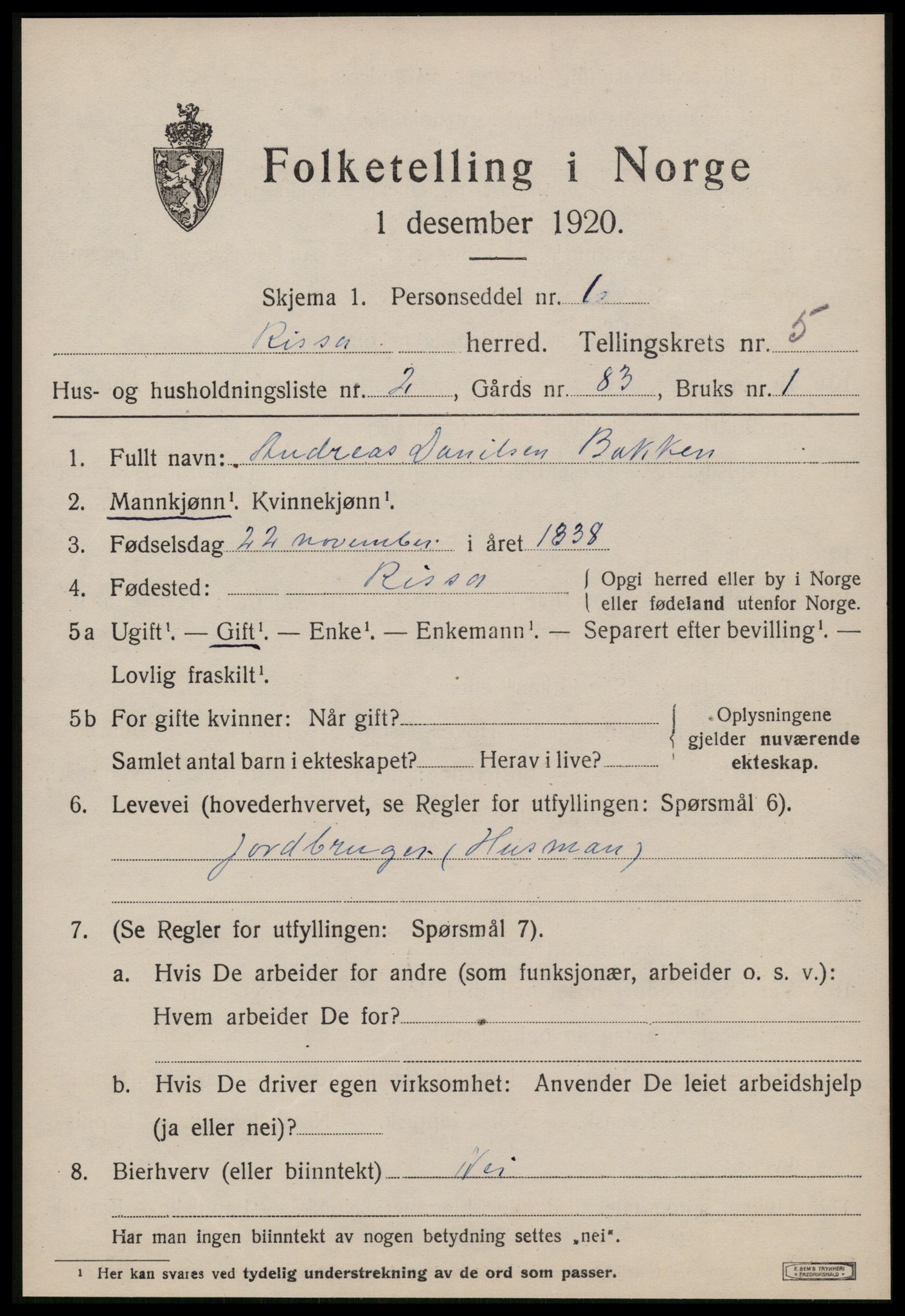 SAT, 1920 census for Rissa, 1920, p. 3737