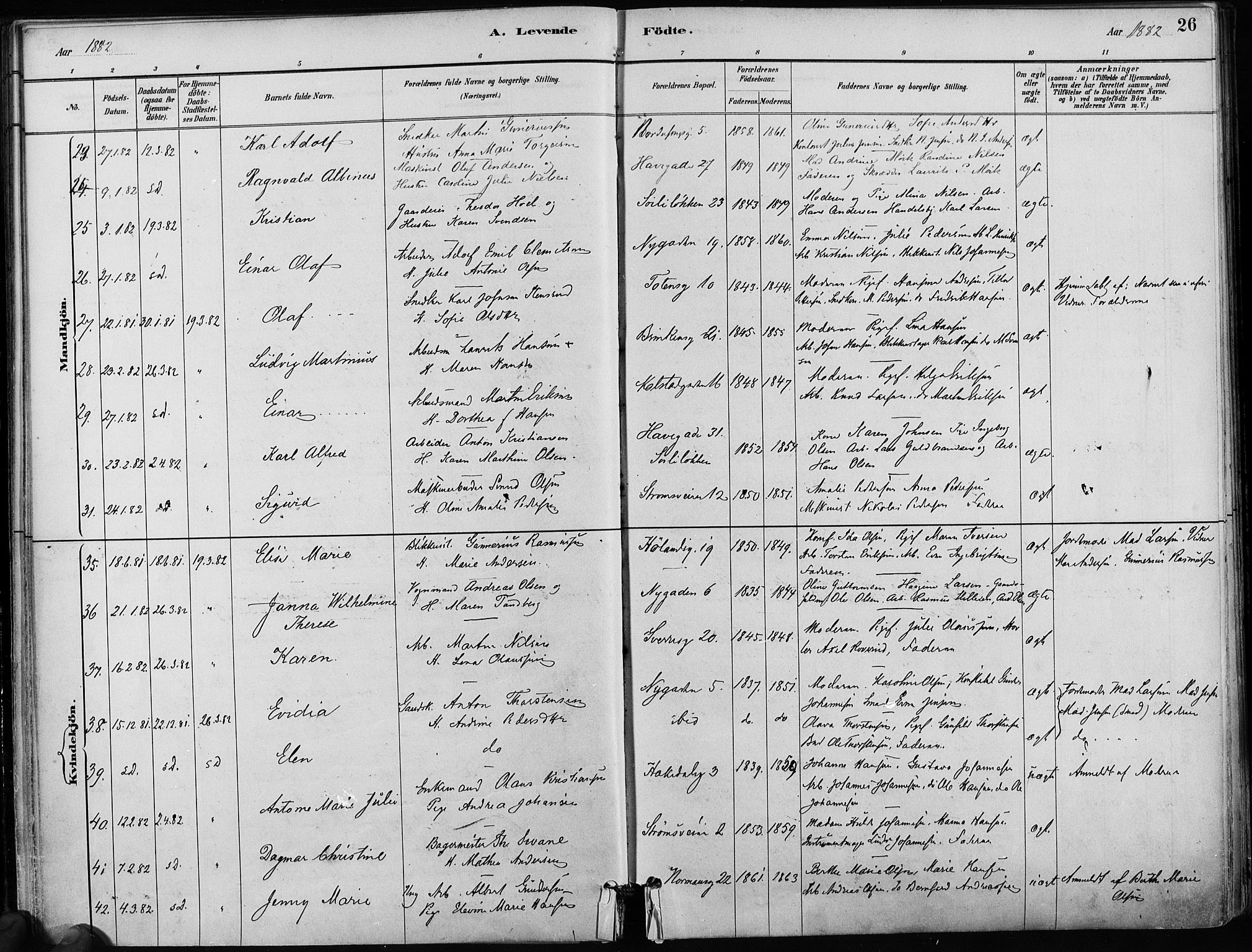 Kampen prestekontor Kirkebøker, AV/SAO-A-10853/F/Fa/L0001: Parish register (official) no. I 1, 1880-1886, p. 26