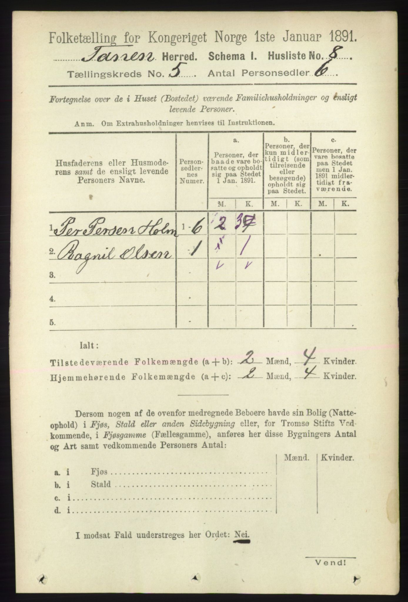 RA, 1891 census for 2025 Tana, 1891, p. 1876