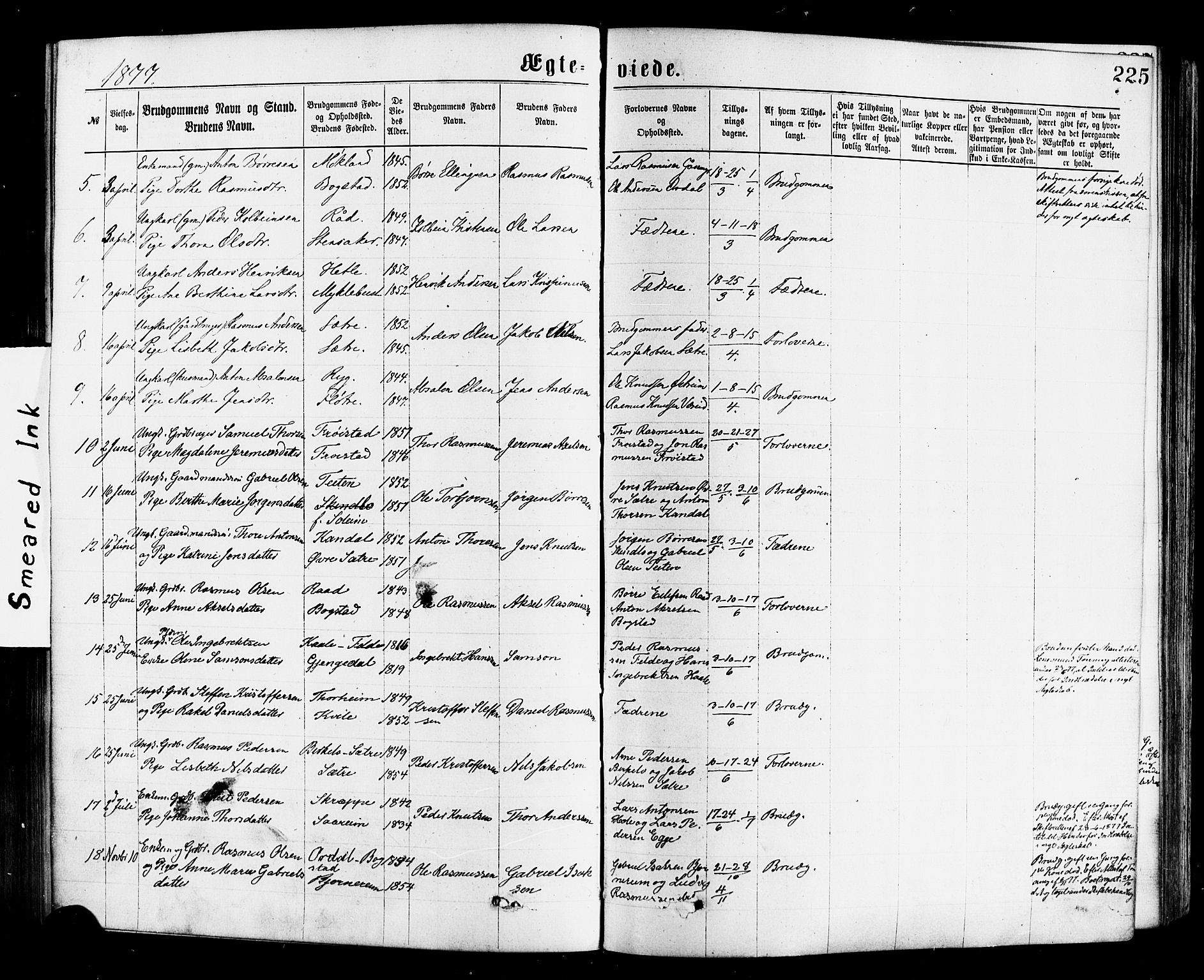 Gloppen sokneprestembete, AV/SAB-A-80101/H/Haa/Haac/L0001: Parish register (official) no. C 1, 1871-1886, p. 225