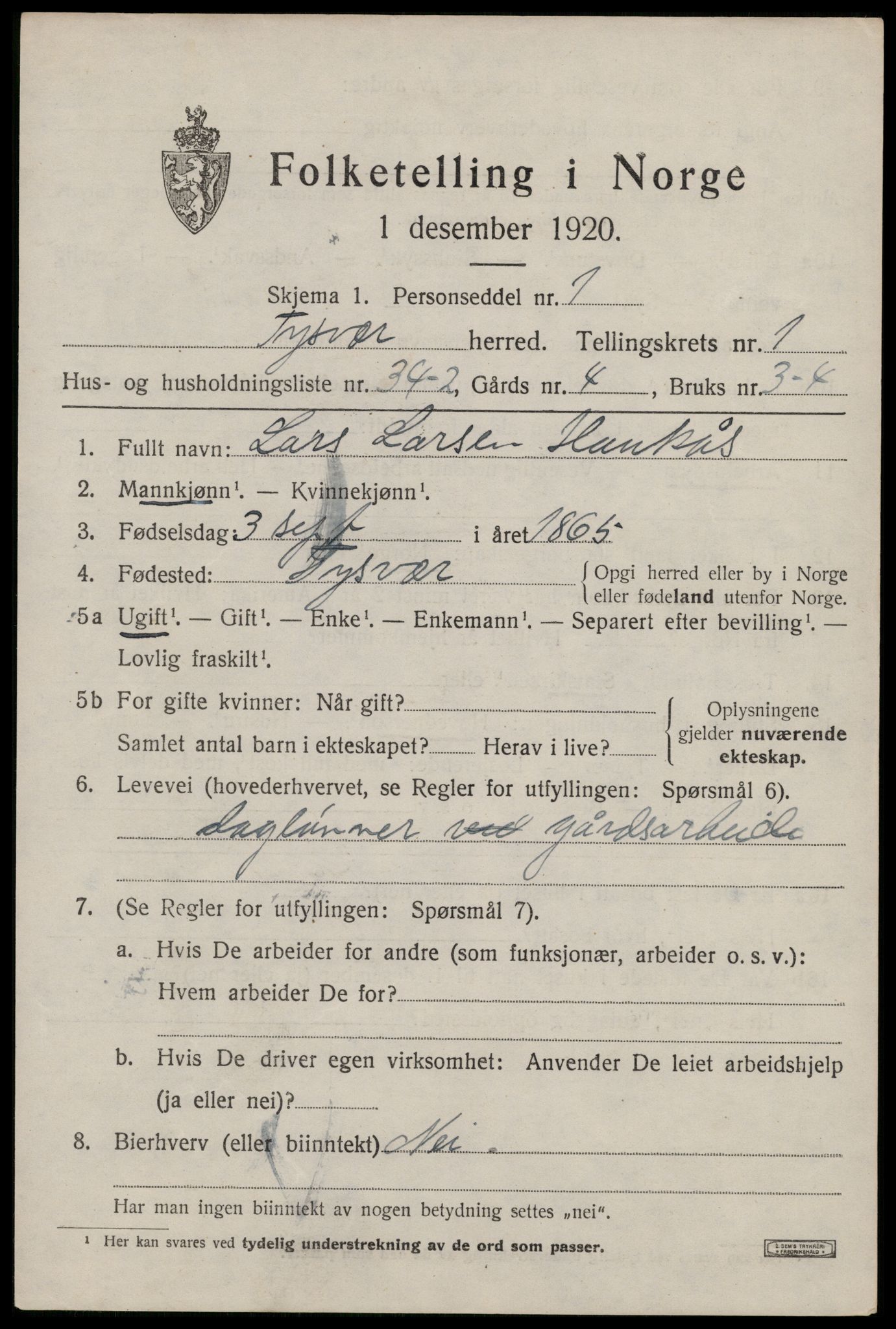 SAST, 1920 census for Tysvær, 1920, p. 1160