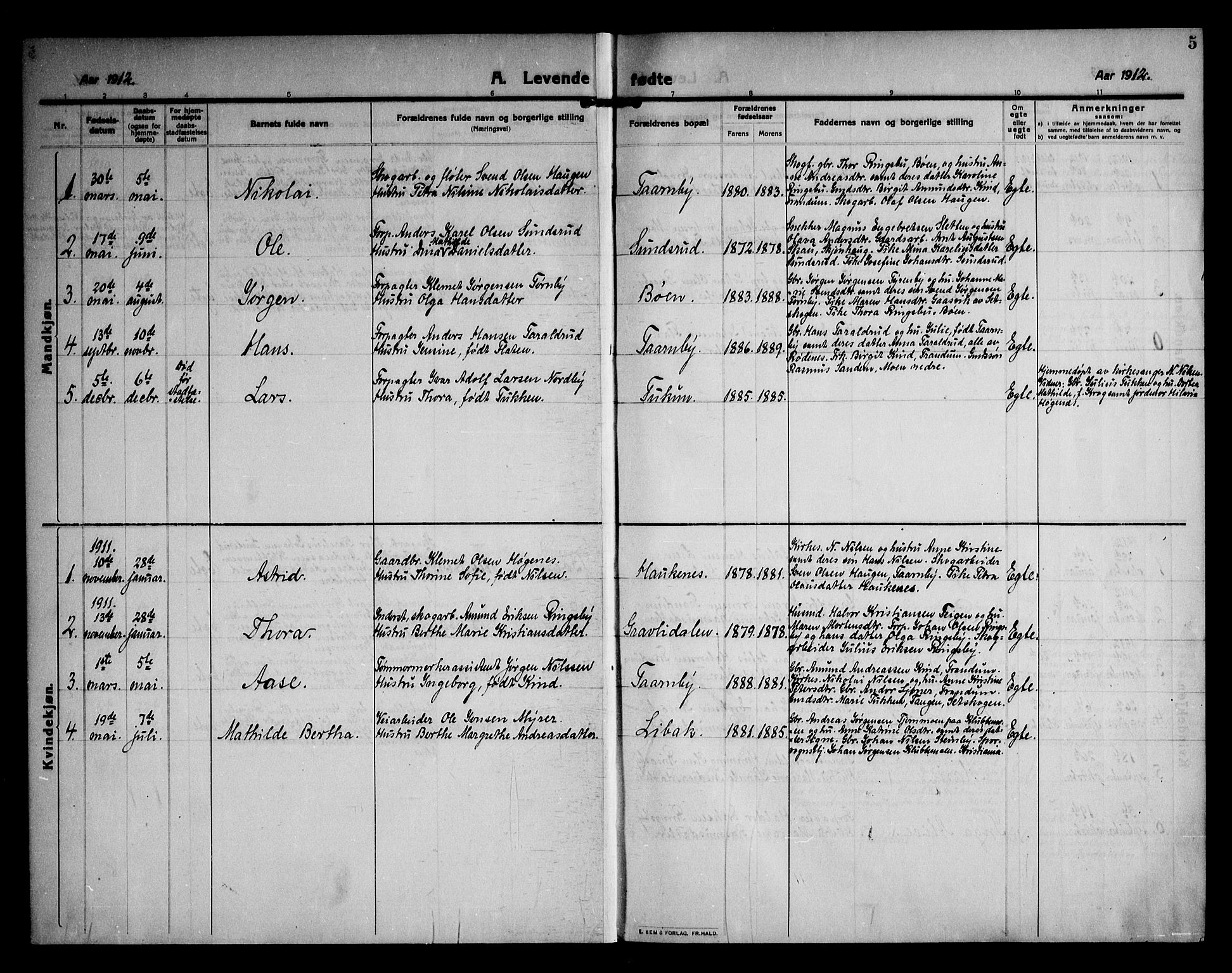 Rødenes prestekontor Kirkebøker, SAO/A-2005/F/Fb/L0004: Parish register (official) no. II 4, 1911-1926, p. 5