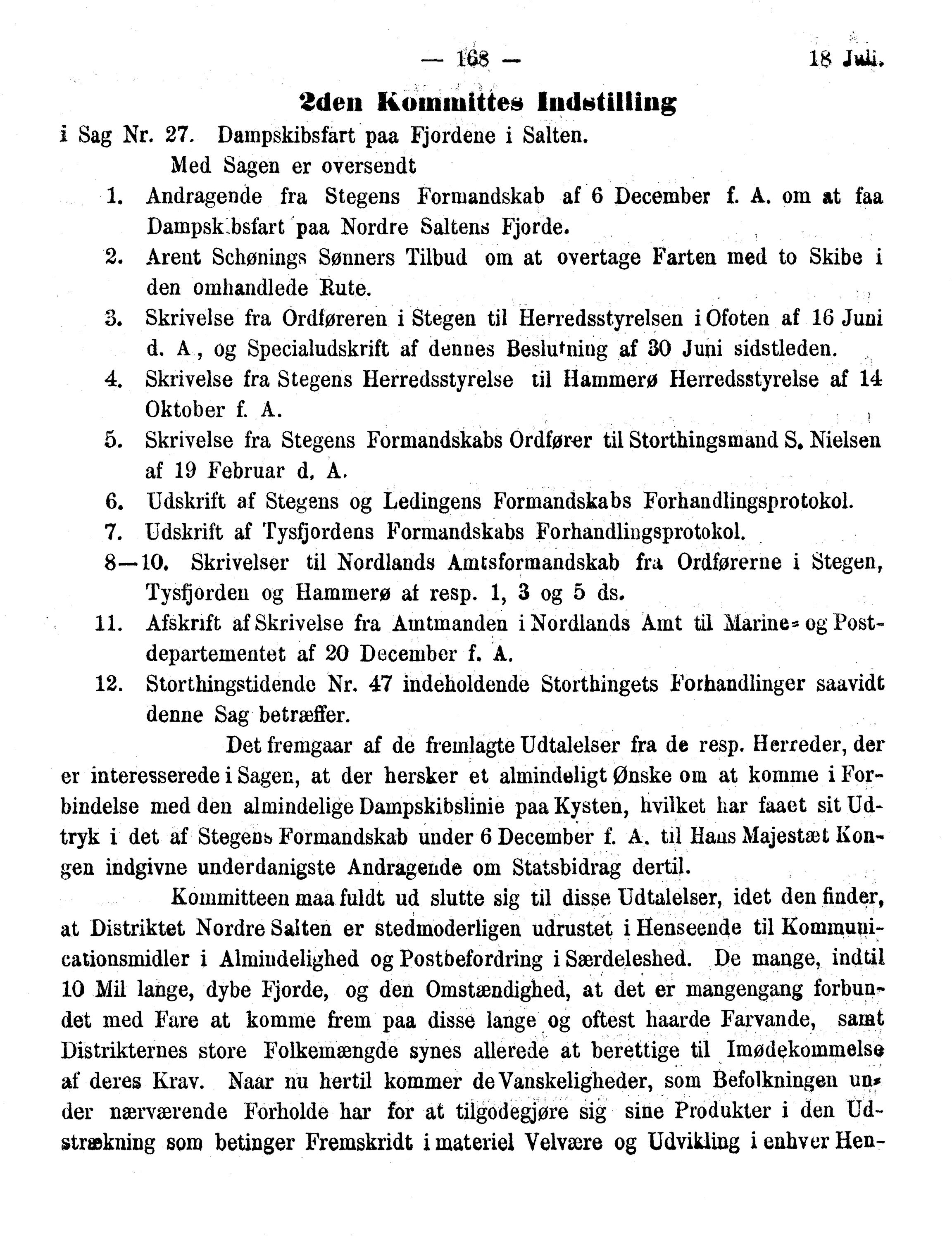 Nordland Fylkeskommune. Fylkestinget, AIN/NFK-17/176/A/Ac/L0010: Fylkestingsforhandlinger 1874-1880, 1874-1880