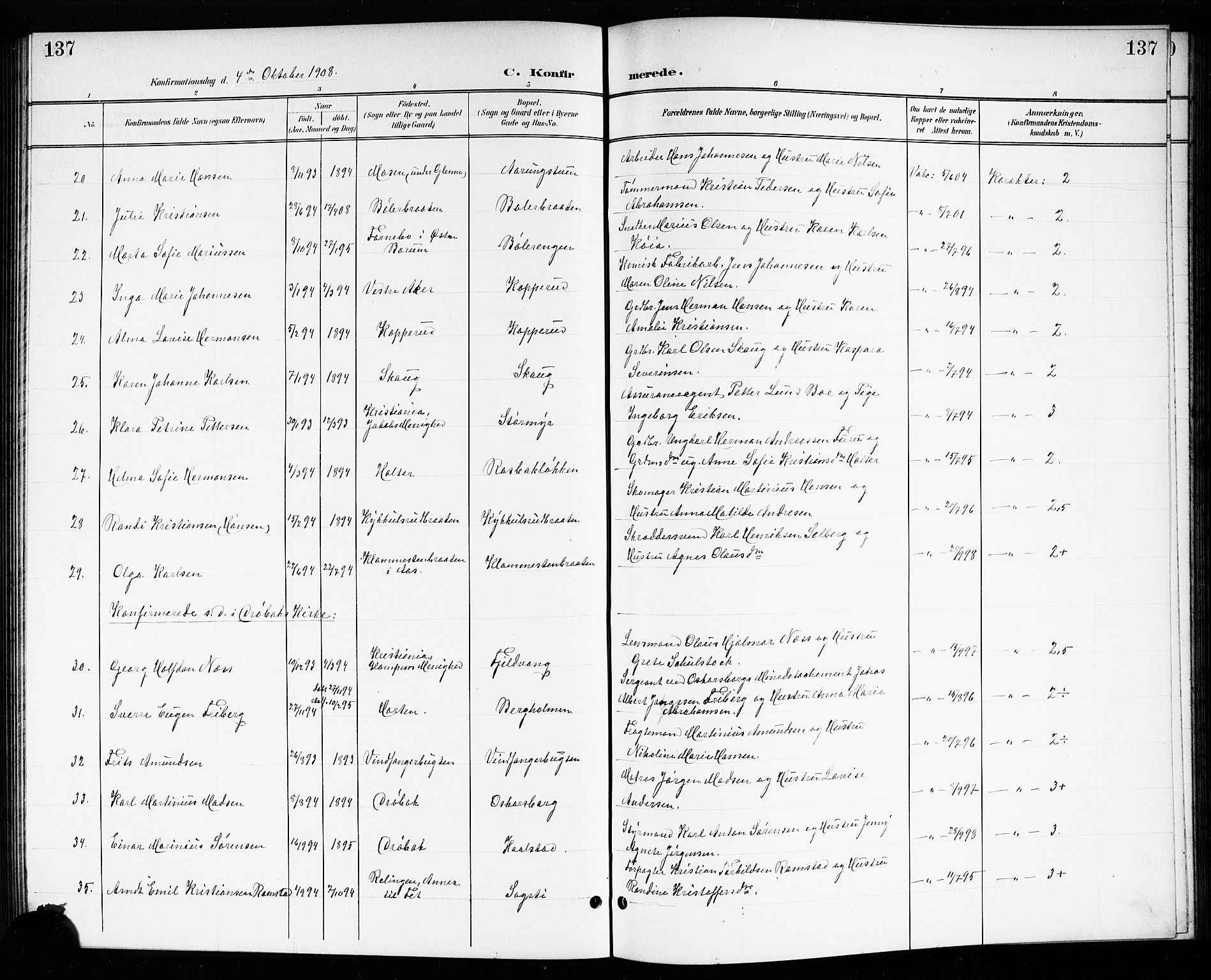 Drøbak prestekontor Kirkebøker, SAO/A-10142a/G/Gb/L0001: Parish register (copy) no. II 1, 1901-1919, p. 137