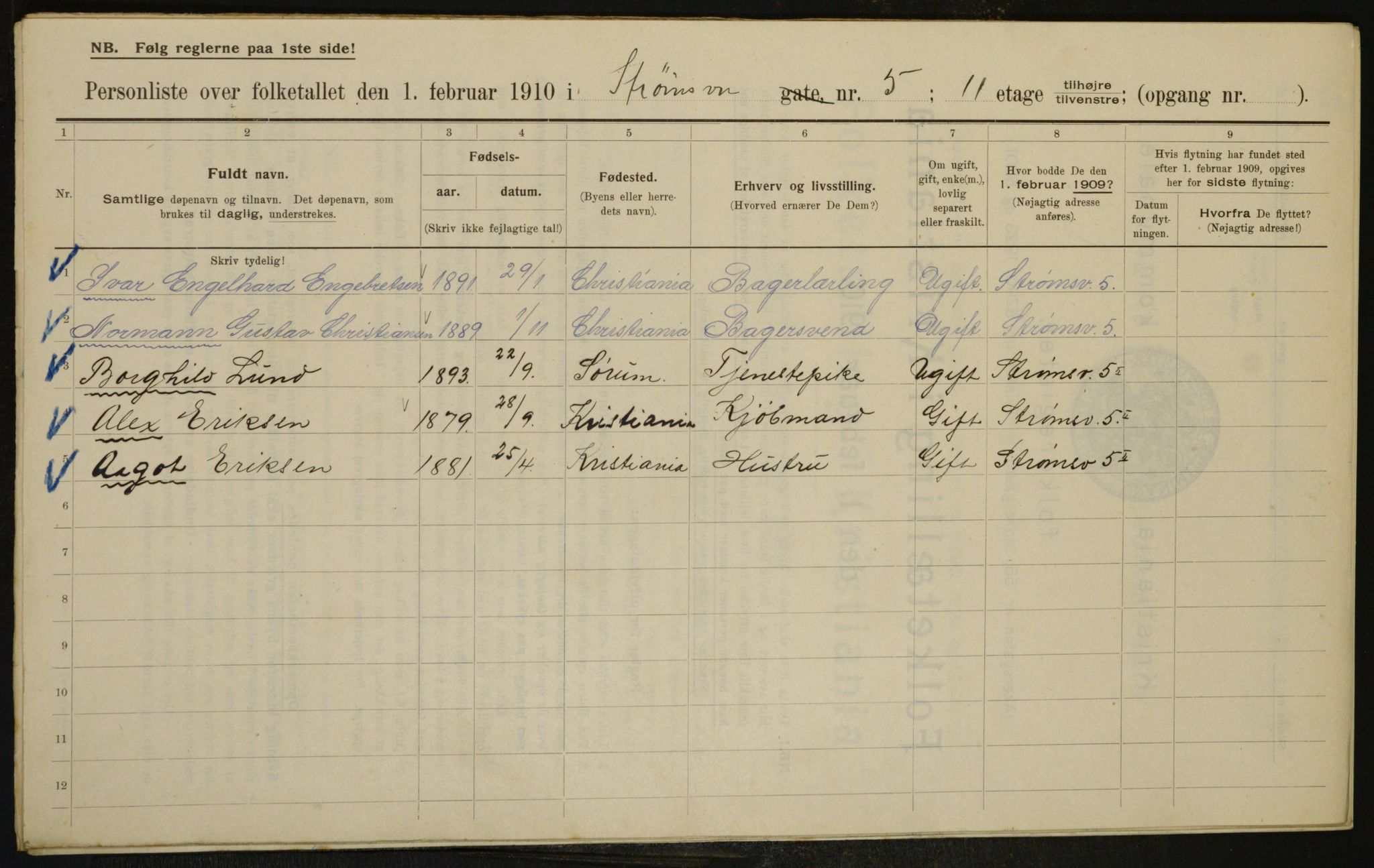 OBA, Municipal Census 1910 for Kristiania, 1910, p. 98696