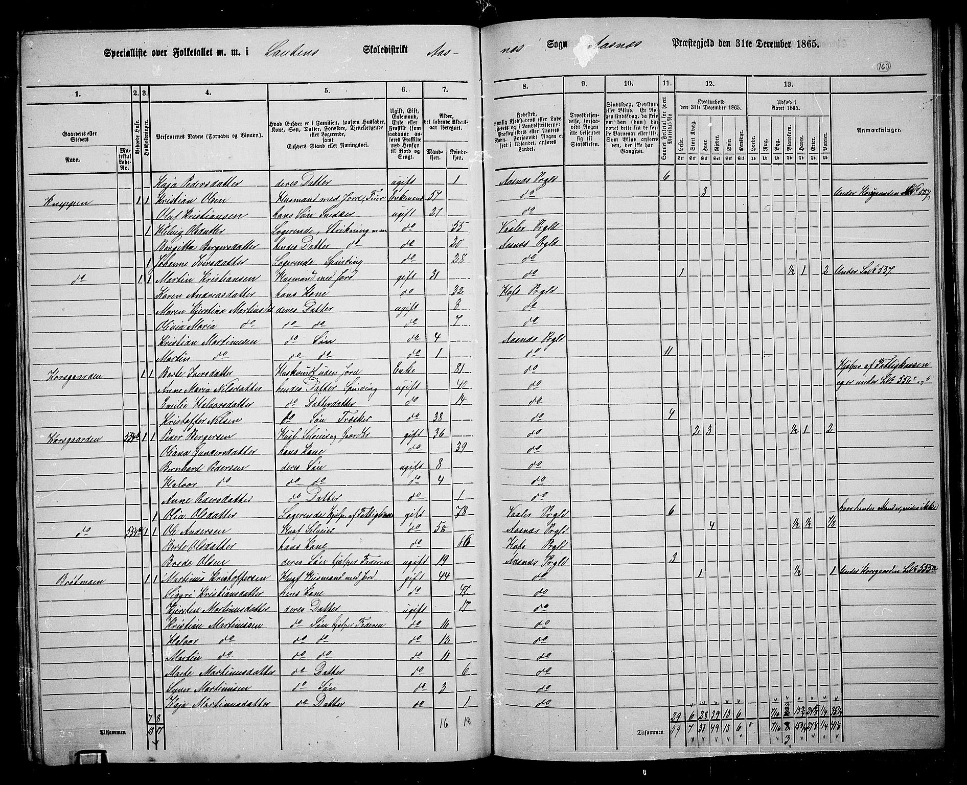 RA, 1865 census for Åsnes, 1865, p. 151