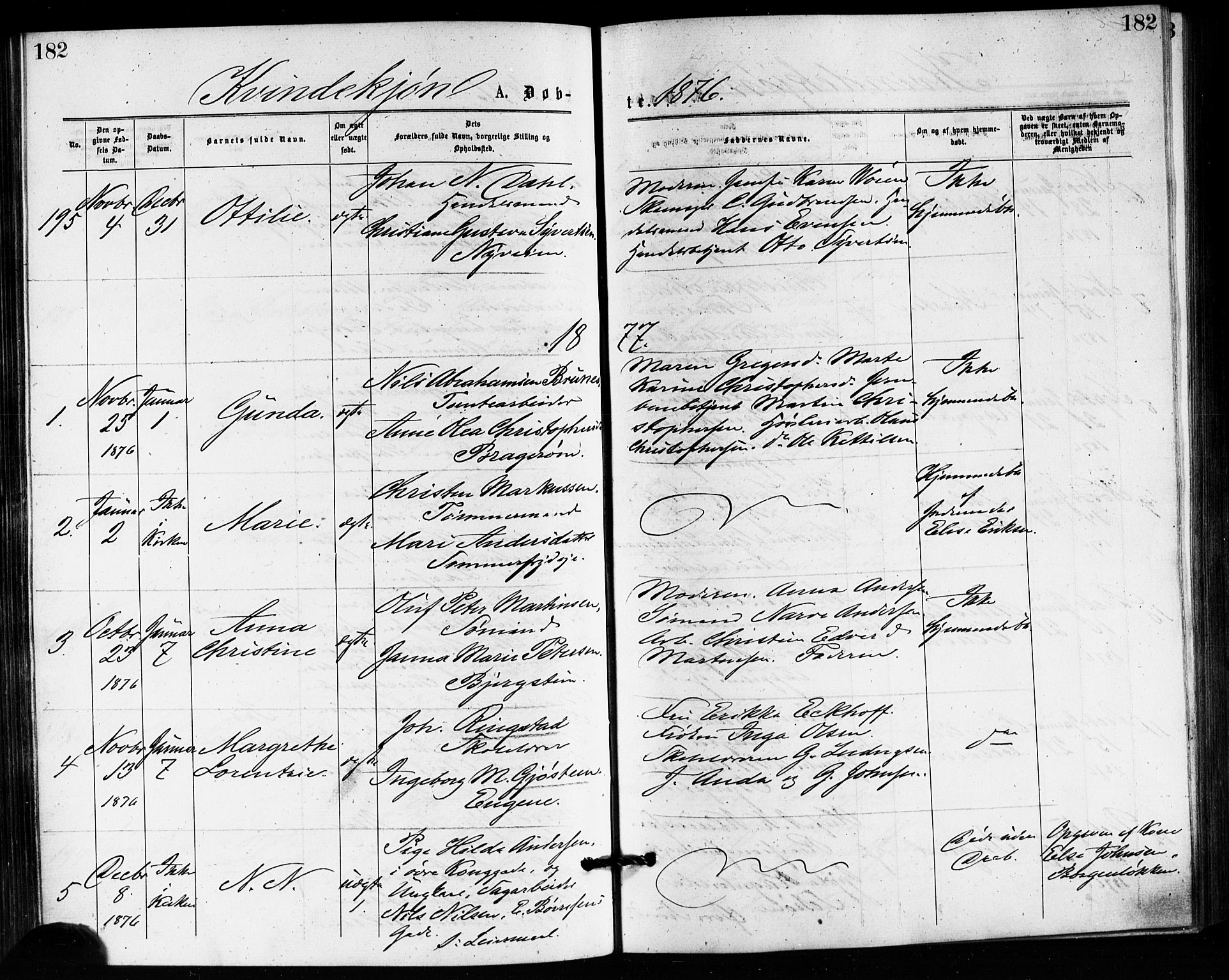 Bragernes kirkebøker, SAKO/A-6/F/Fb/L0005: Parish register (official) no. II 5, 1875-1877, p. 182