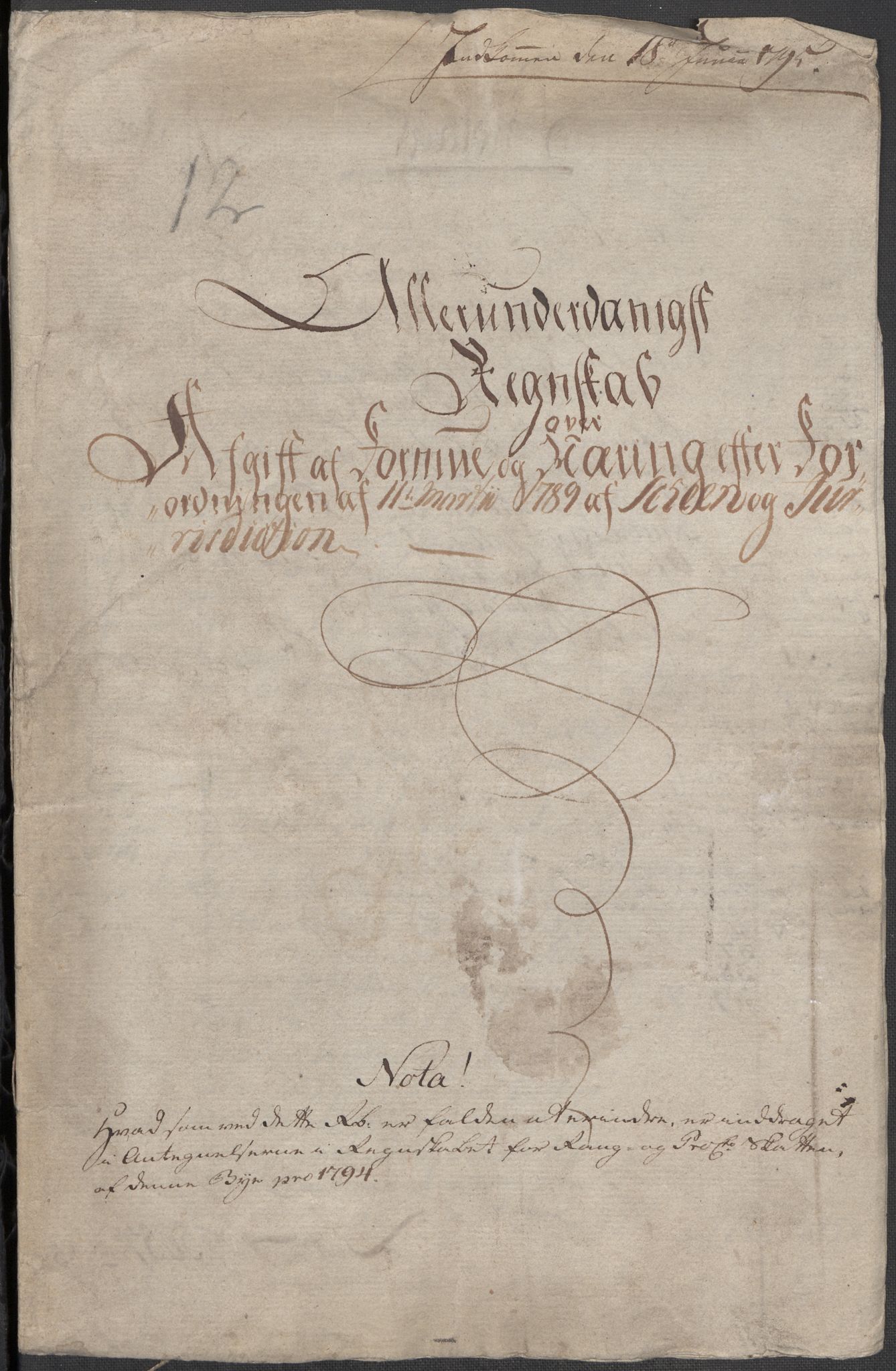 Rentekammeret inntil 1814, Reviderte regnskaper, Mindre regnskaper, AV/RA-EA-4068/Rf/Rfe/L0043: Skien, Solør og Odalen fogderi, 1789, p. 5