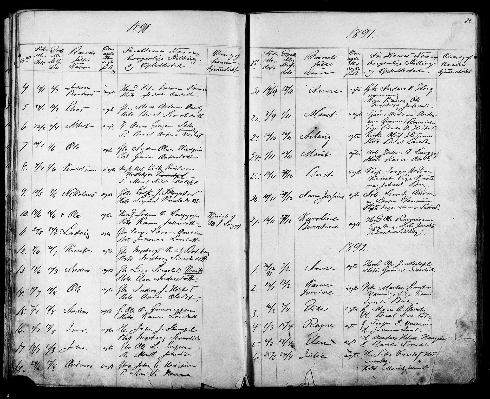 Ministerialprotokoller, klokkerbøker og fødselsregistre - Sør-Trøndelag, SAT/A-1456/612/L0387: Parish register (copy) no. 612C03, 1874-1908, p. 34