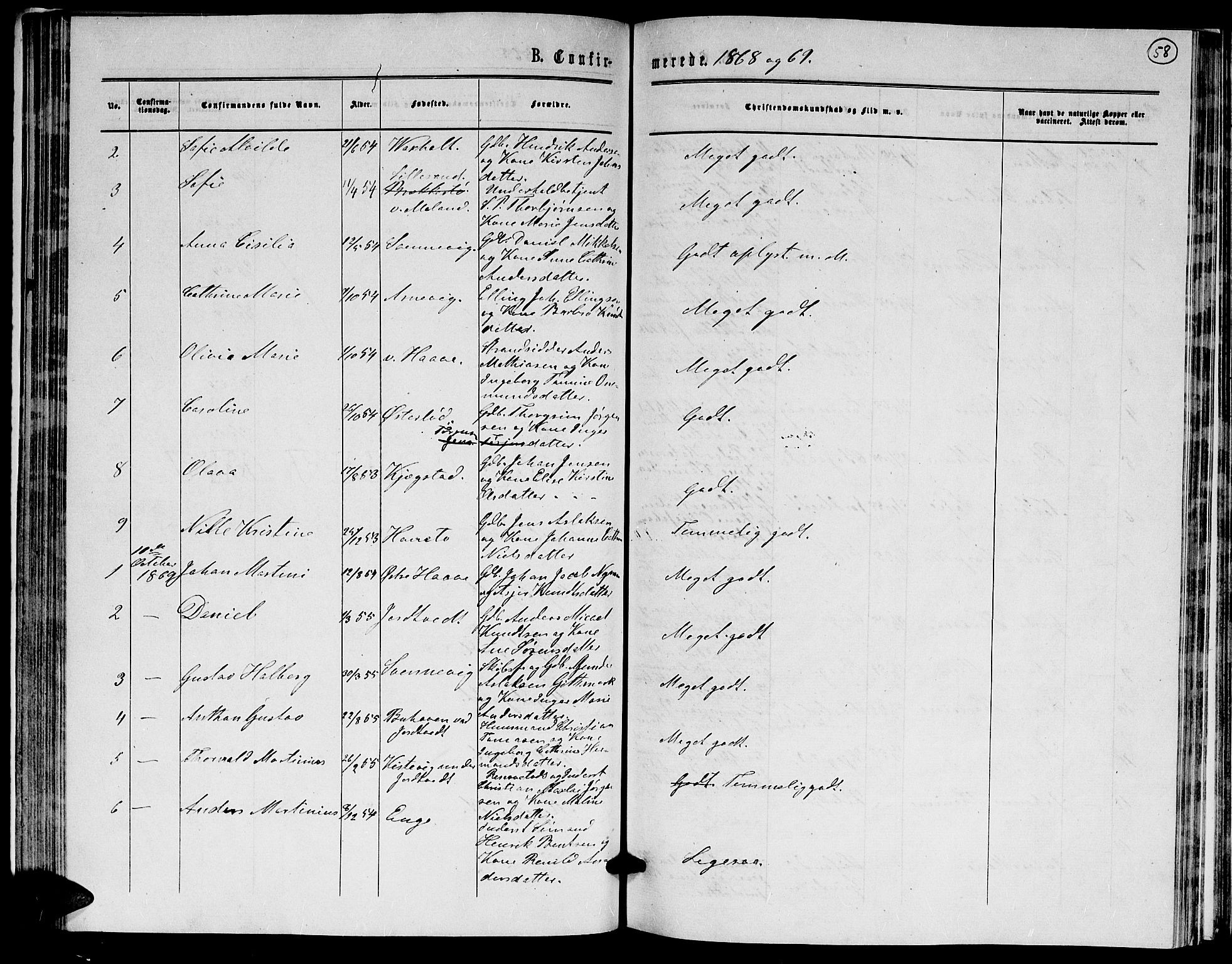 Hommedal sokneprestkontor, AV/SAK-1111-0023/F/Fb/Fba/L0003: Parish register (copy) no. B 3, 1863-1884, p. 58