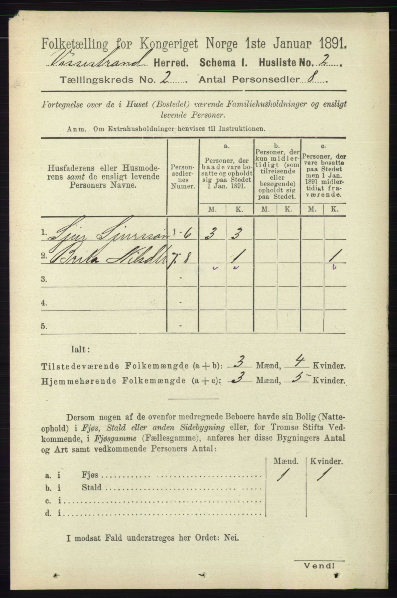 RA, 1891 census for 1236 Vossestrand, 1891, p. 643