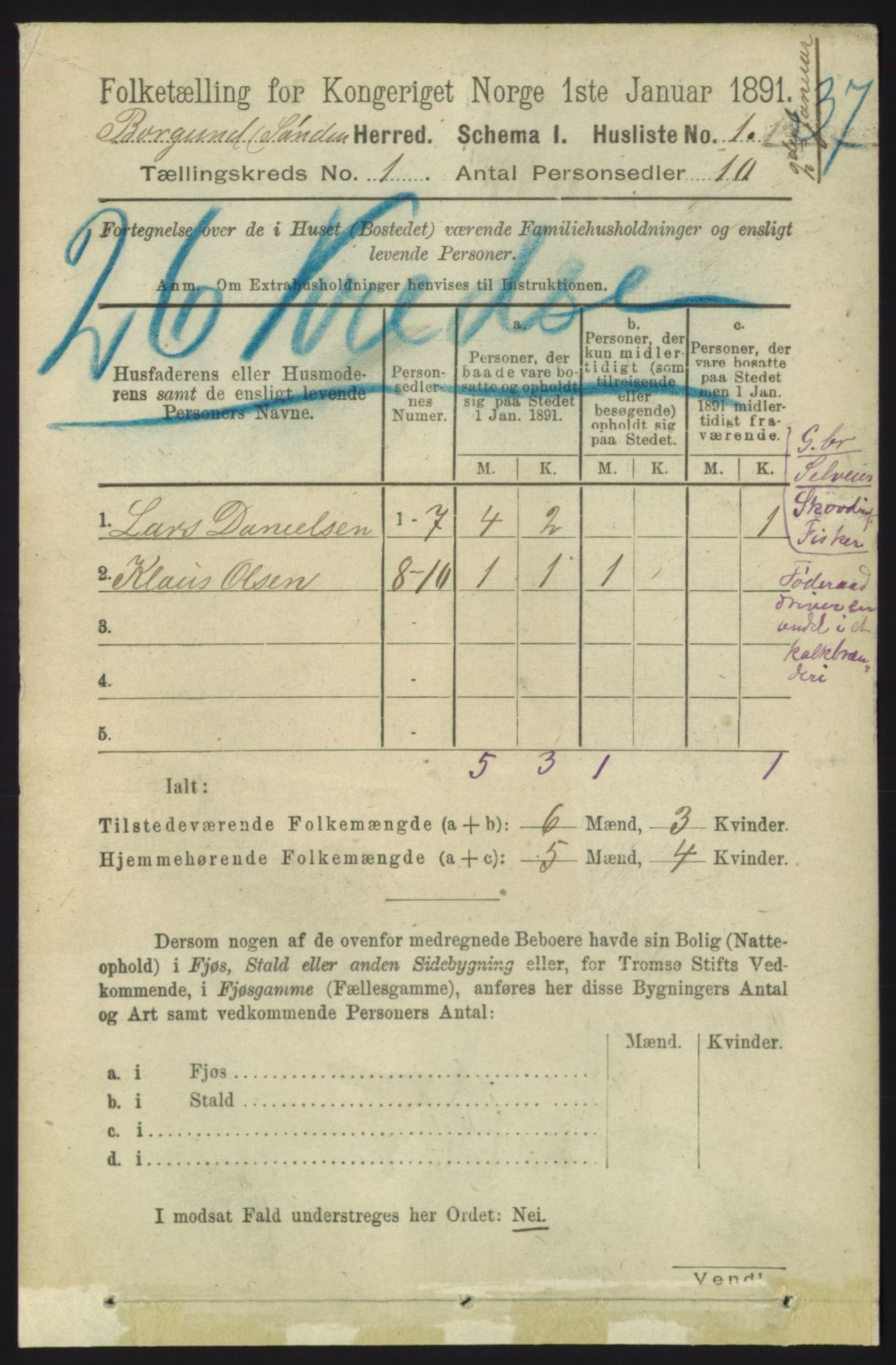 RA, 1891 census for 1531 Borgund, 1891, p. 61