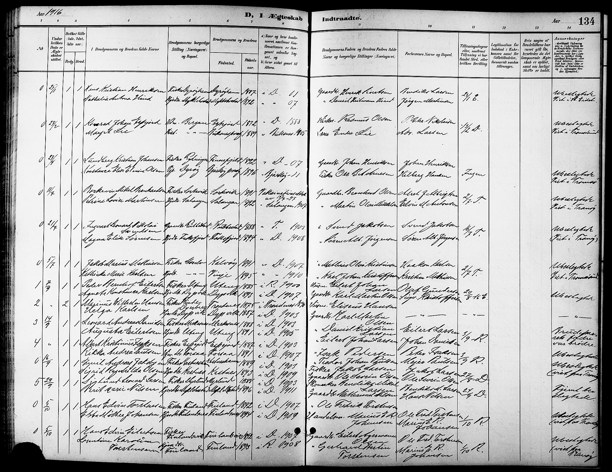 Tranøy sokneprestkontor, SATØ/S-1313/I/Ia/Iab/L0014klokker: Parish register (copy) no. 14, 1896-1918, p. 134