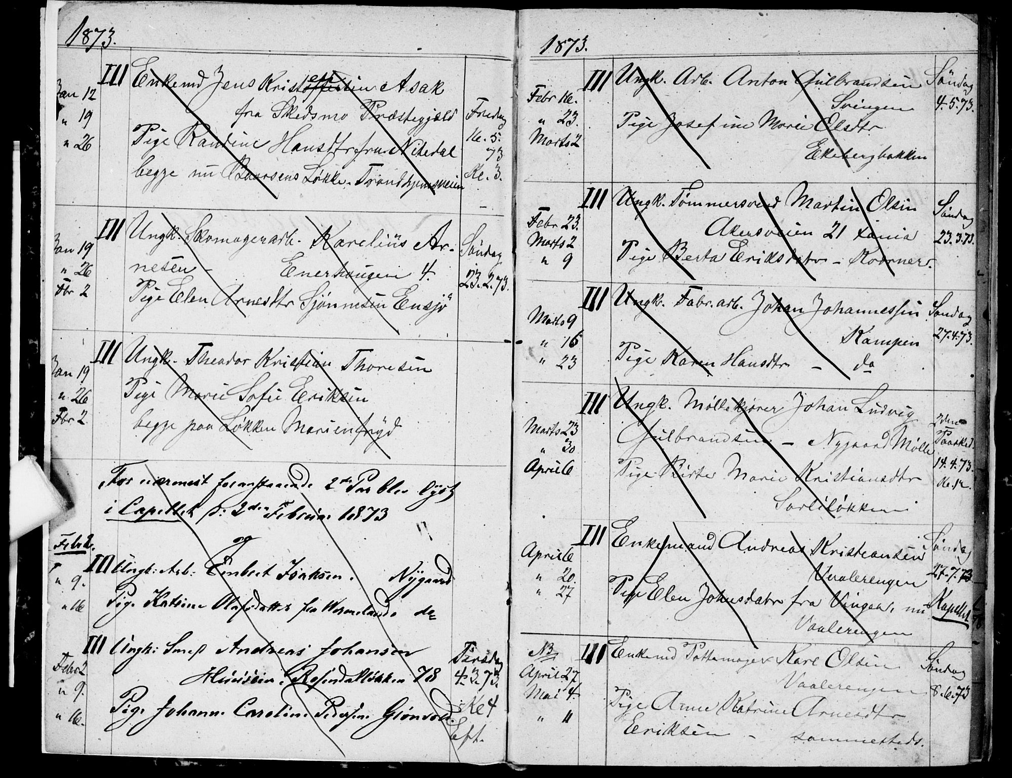 Østre Aker prestekontor Kirkebøker, SAO/A-10840/H/Ha/L0003: Banns register no. I 3, 1873-1878