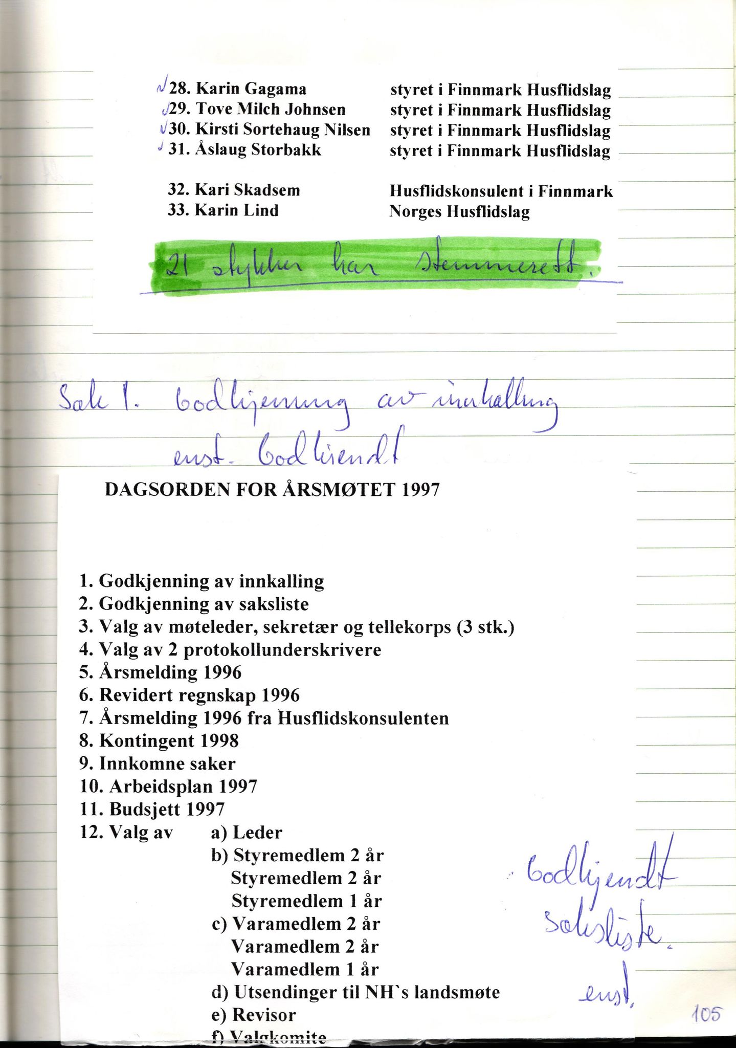 Finnmark Husflidslag, FMFB/A-1134/A/L0004: Møtebok, 1995-2000, p. 109