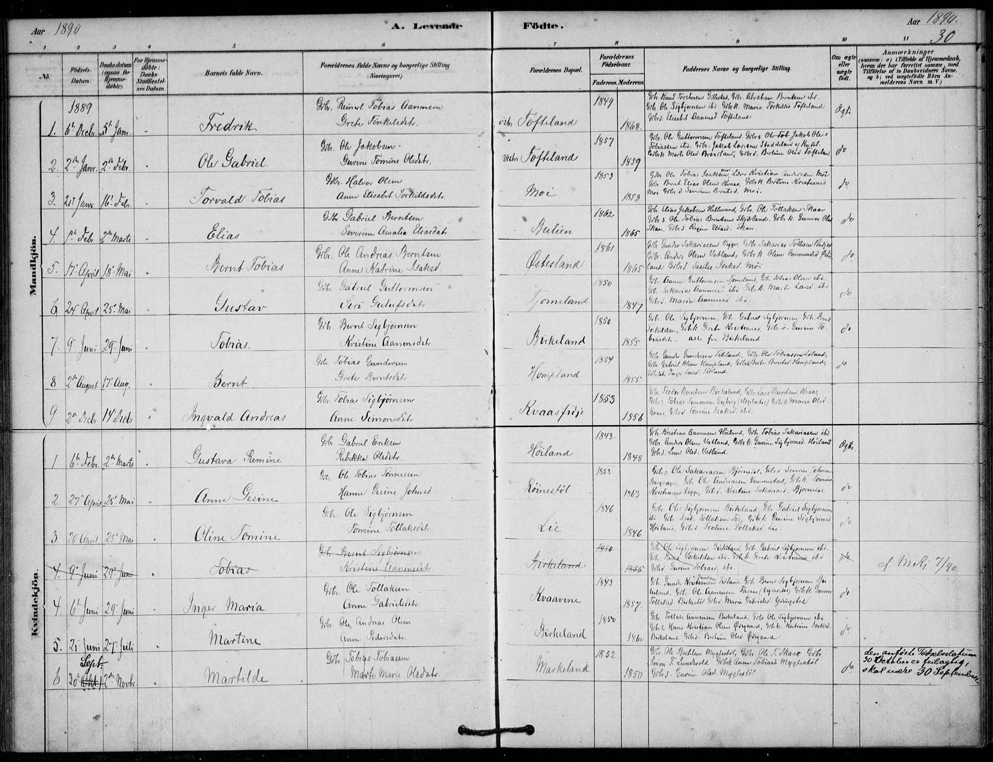 Lyngdal sokneprestkontor, SAK/1111-0029/F/Fa/Fab/L0003: Parish register (official) no. A 3, 1878-1903, p. 30