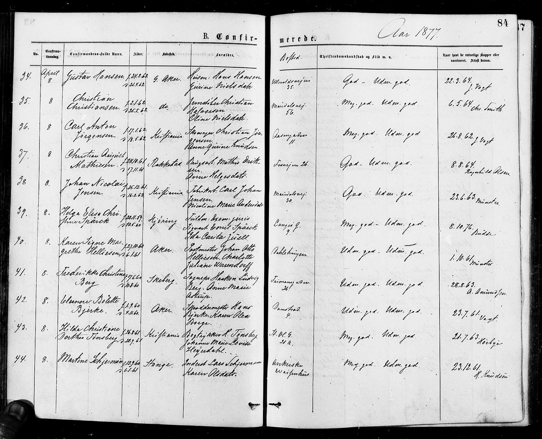 Gamle Aker prestekontor Kirkebøker, AV/SAO-A-10617a/F/L0005: Parish register (official) no. 5, 1873-1881, p. 84