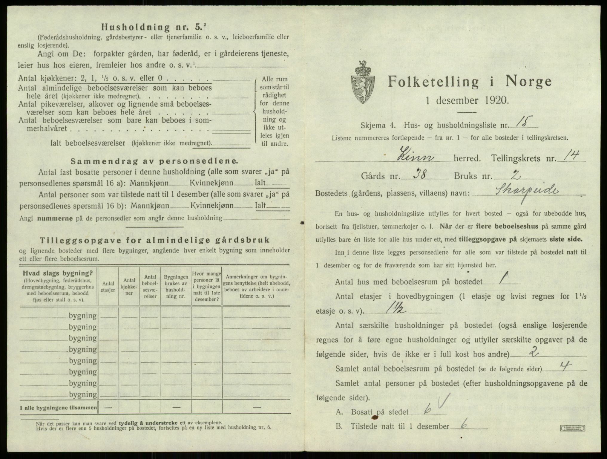 SAB, 1920 census for Kinn, 1920, p. 649