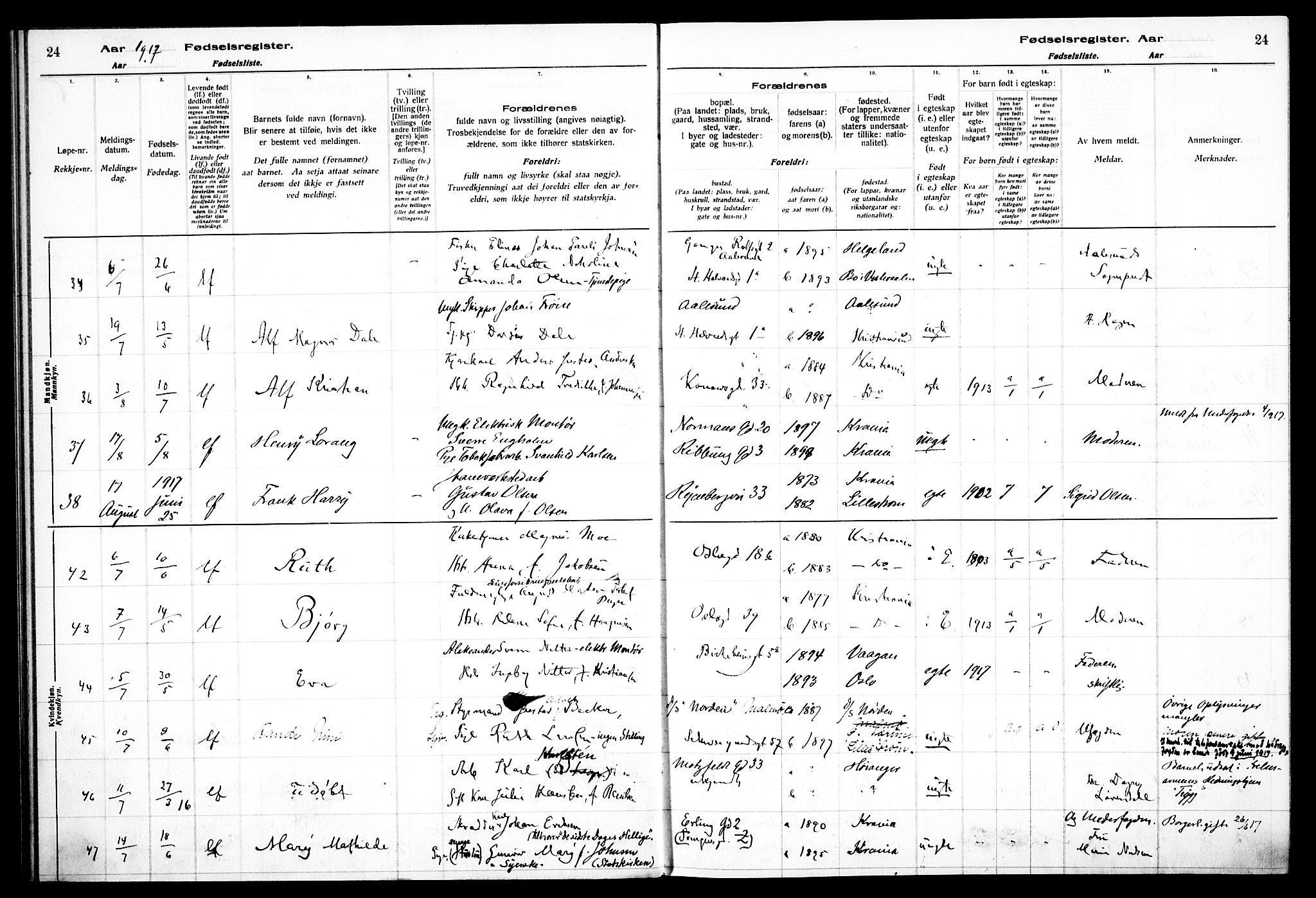 Gamlebyen prestekontor Kirkebøker, AV/SAO-A-10884/J/Ja/L0001: Birth register no. 1, 1916-1936, p. 24