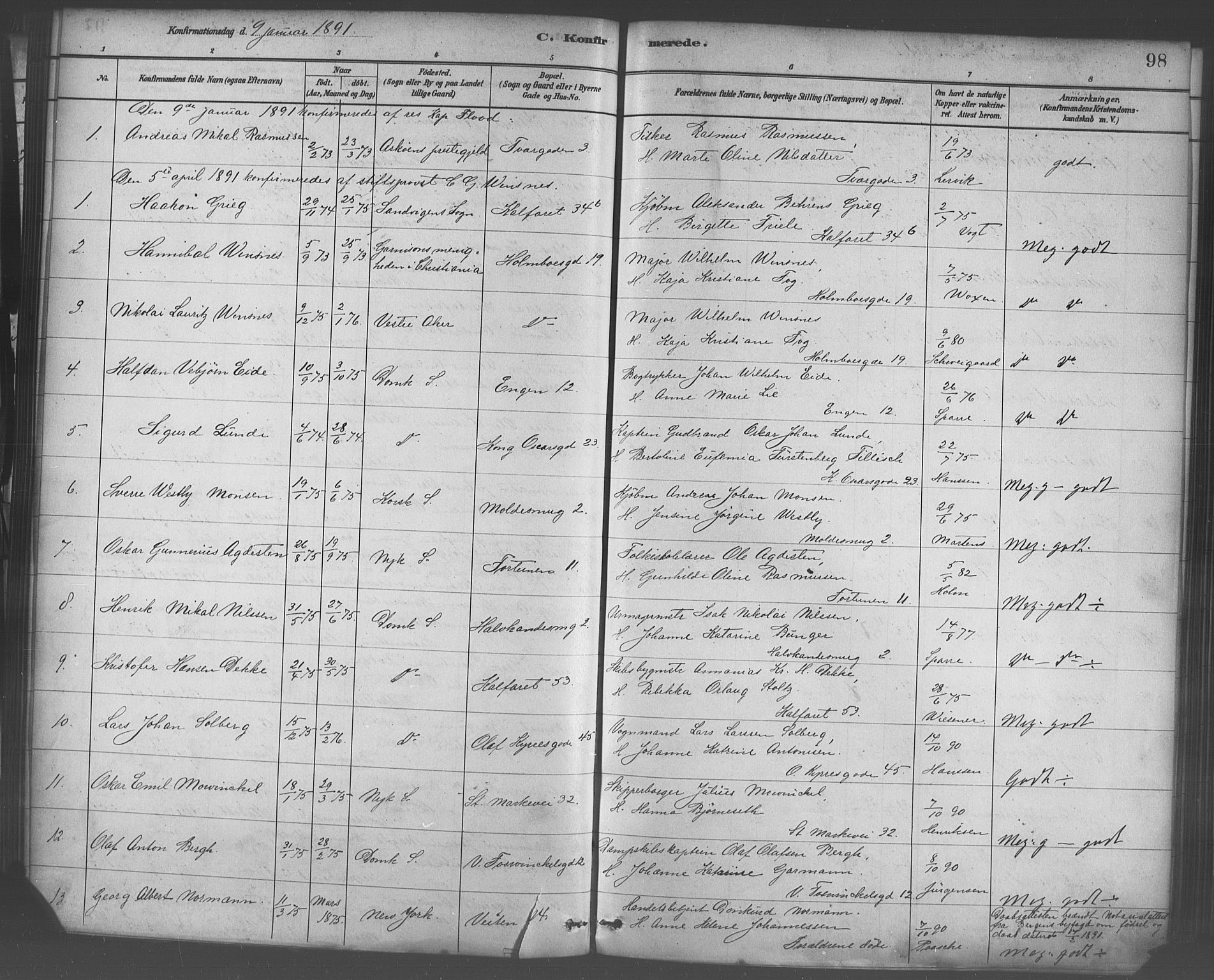 Domkirken sokneprestembete, SAB/A-74801/H/Haa/L0030: Parish register (official) no. C 5, 1880-1898, p. 98