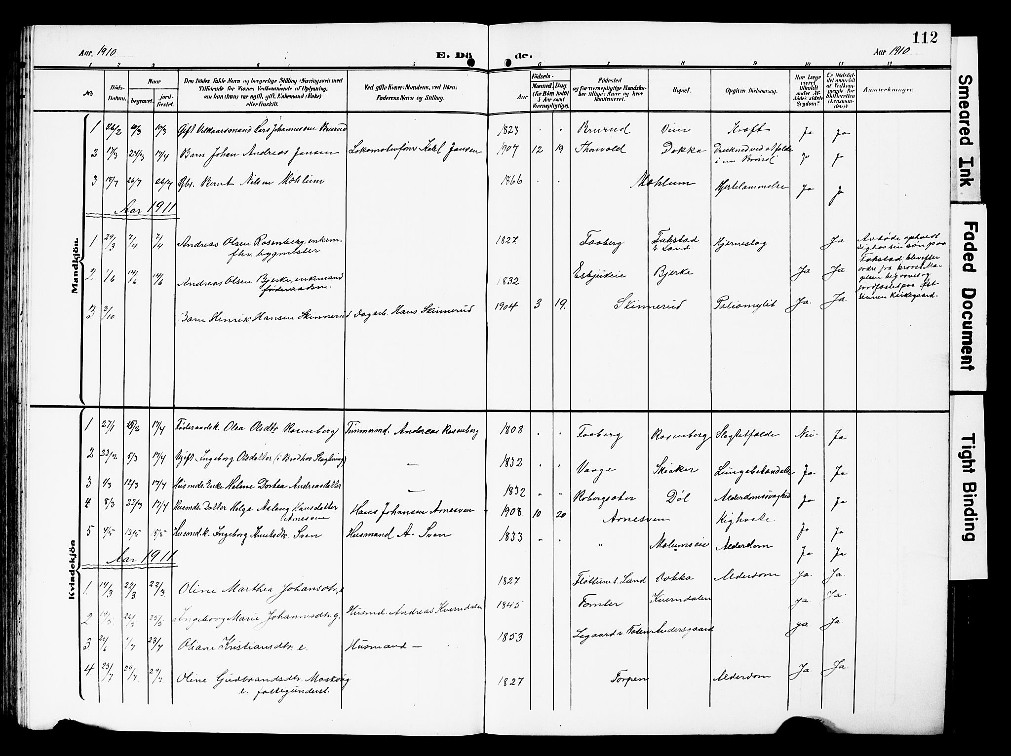 Nordre Land prestekontor, SAH/PREST-124/H/Ha/Hab/L0001: Parish register (copy) no. 1, 1908-1931, p. 112