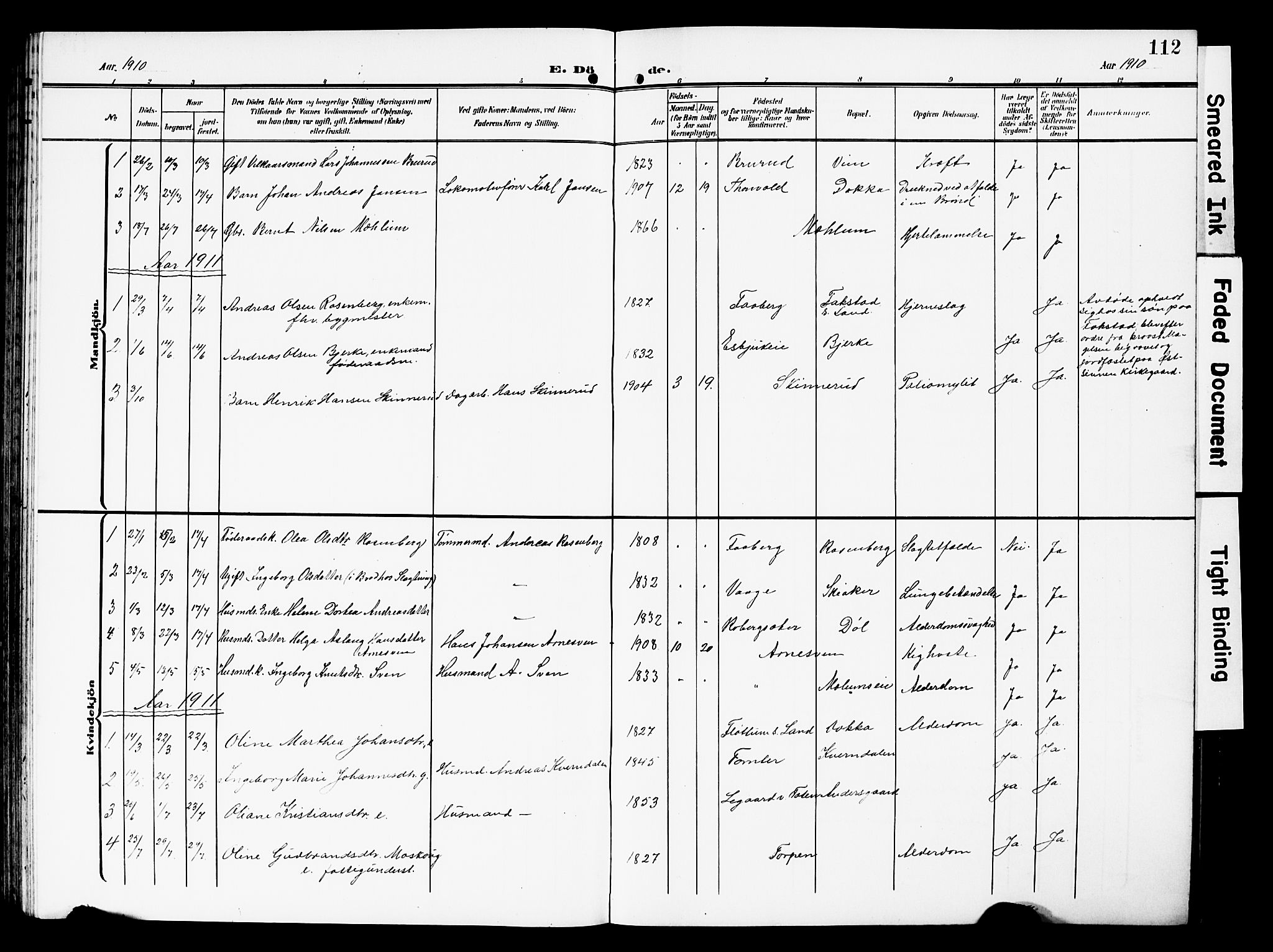 Nordre Land prestekontor, AV/SAH-PREST-124/H/Ha/Hab/L0001: Parish register (copy) no. 1, 1908-1931, p. 112