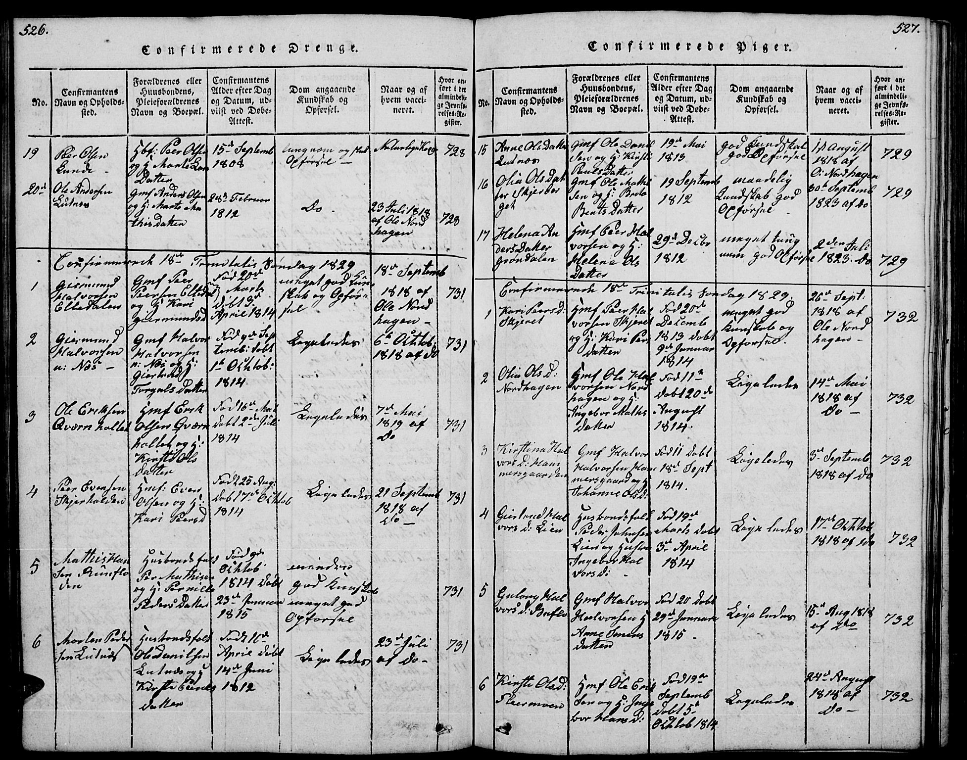 Trysil prestekontor, SAH/PREST-046/H/Ha/Hab/L0004: Parish register (copy) no. 4, 1814-1841, p. 526-527