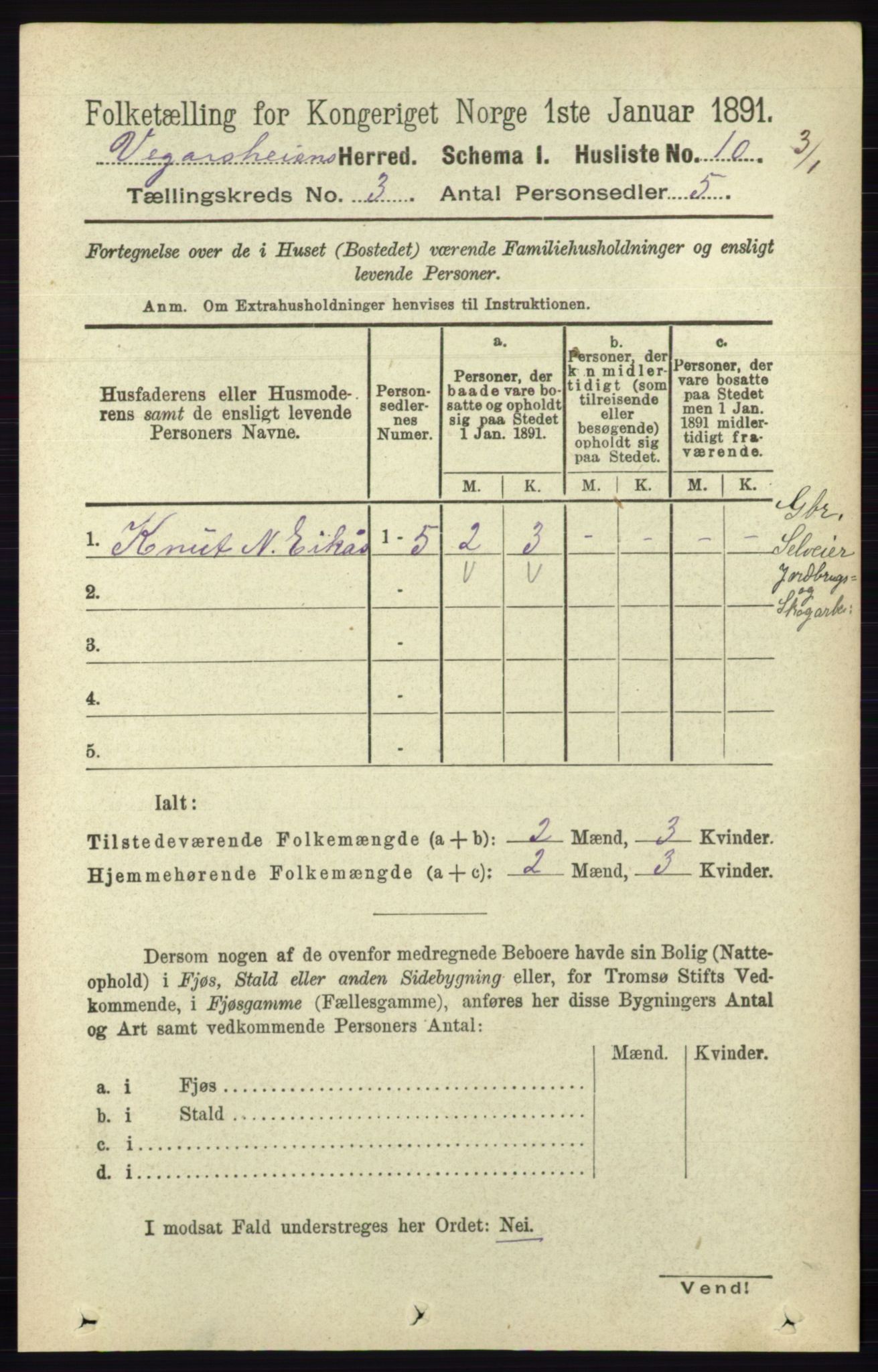 RA, 1891 census for 0912 Vegårshei, 1891, p. 612