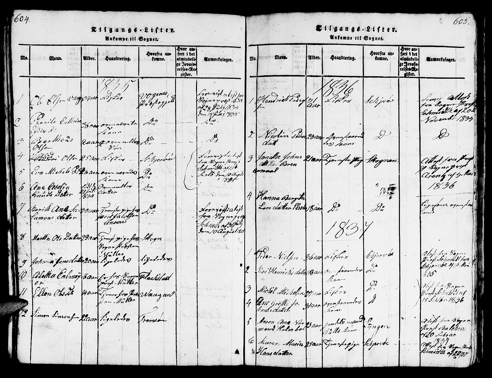 Loppa sokneprestkontor, AV/SATØ-S-1339/H/Hb/L0001klokker: Parish register (copy) no. 1, 1820-1849, p. 604-605